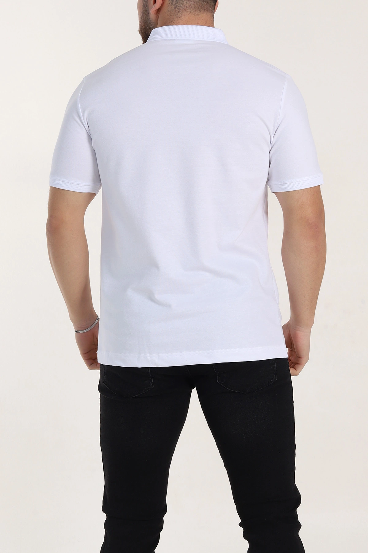 Beyaz Regular Fit Dokulu Polo Yaka Erkek Tişört 342499