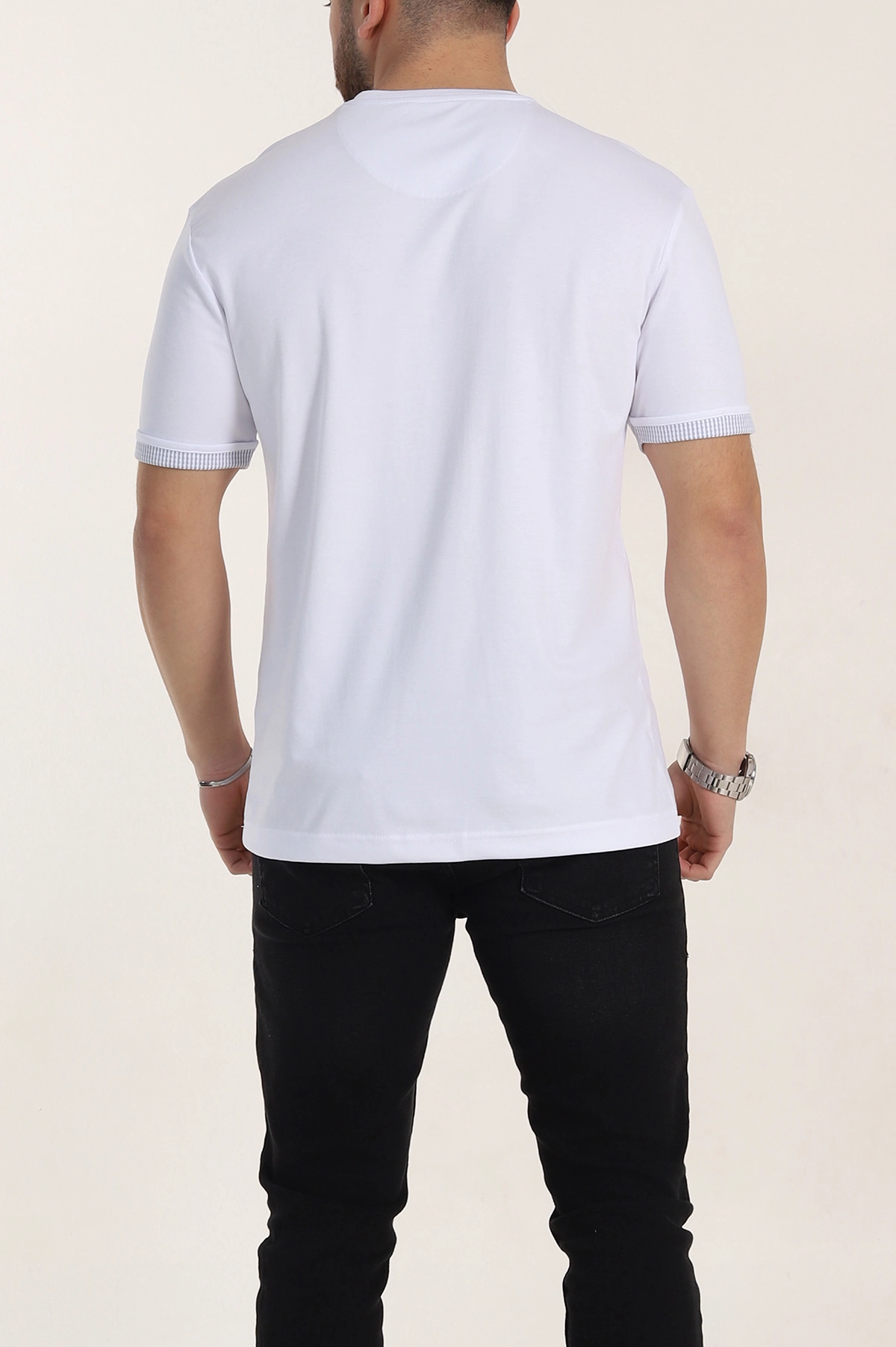 Beyaz Regular Fit Duble Kol Detaylı Basic Erkek Tişört 346185