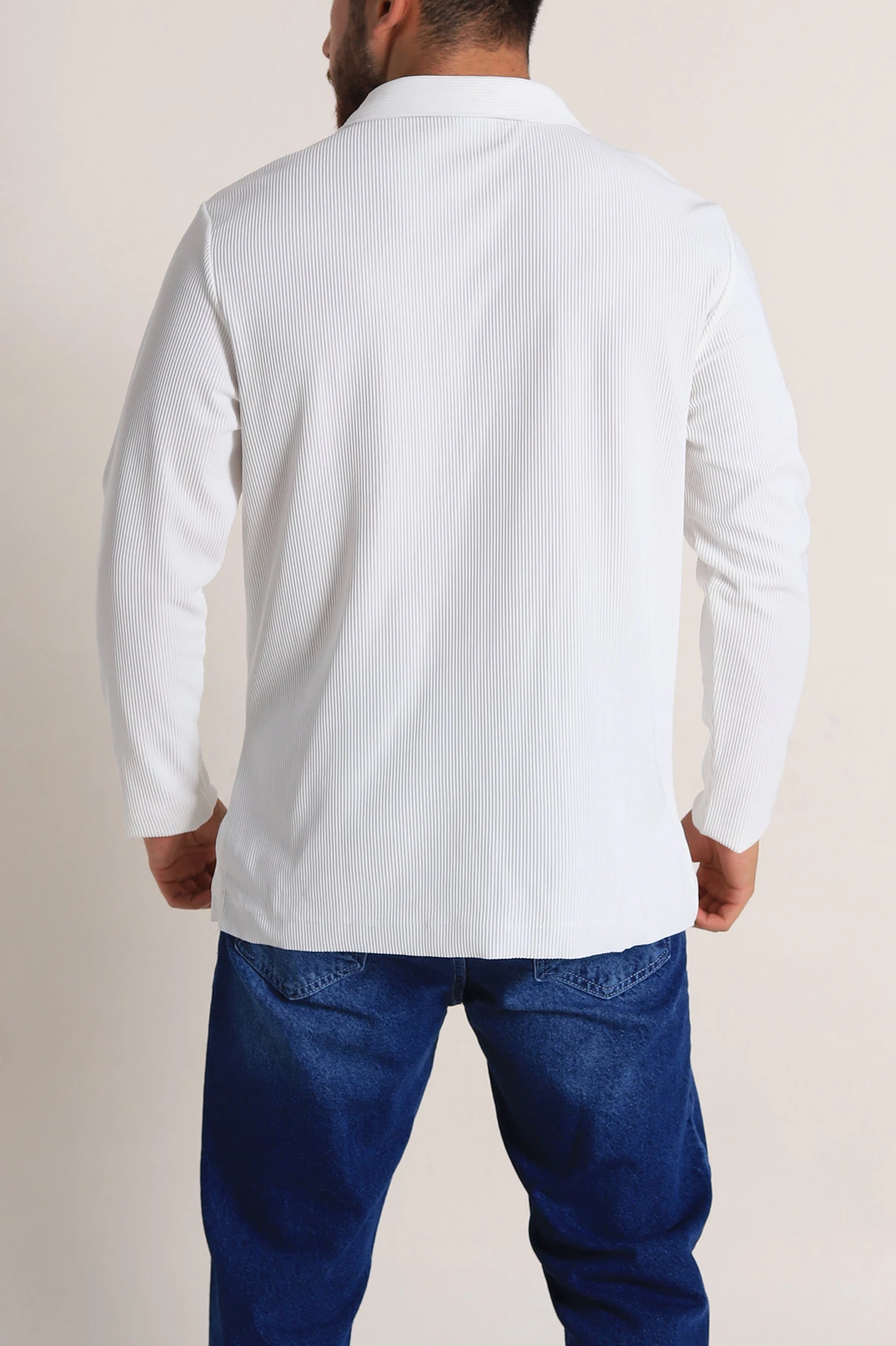 Beyaz Regular Fit Fitilli Doku Polo Yaka Sweatshirt 299829