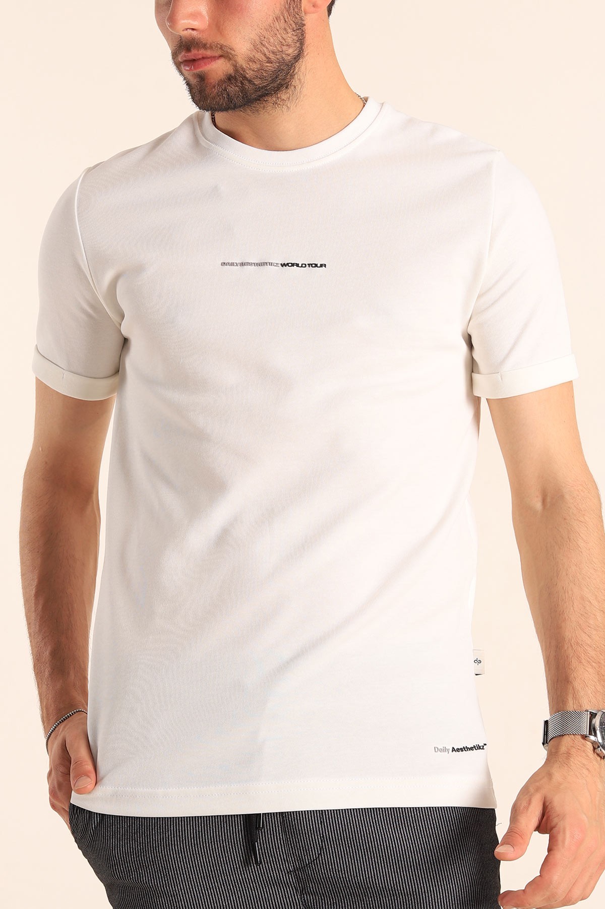 Beyaz Regular Fit Kabartma Yazılı Erkek Tişört 187543