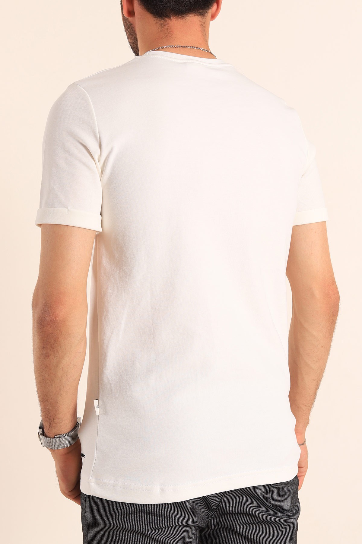 Beyaz Regular Fit Kabartma Yazılı Erkek Tişört 187543