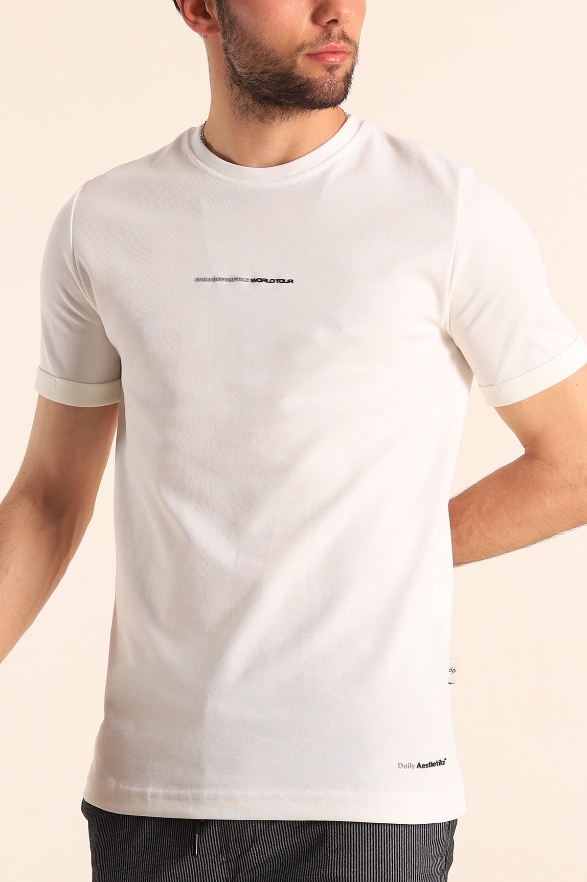 Beyaz Regular Fit Kabartma Yazılı Erkek Tişört 187543