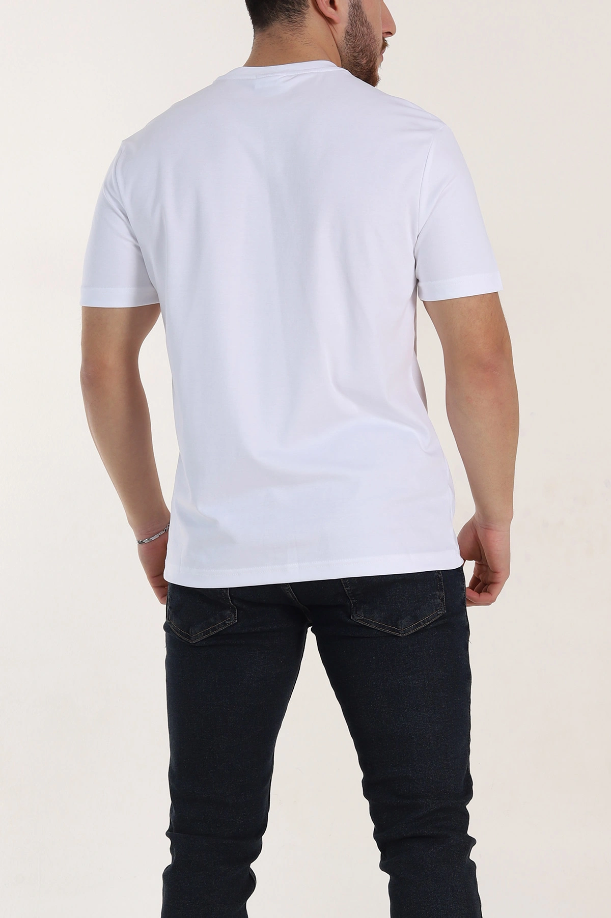 Beyaz Regular Fit Nakış Logo Detaylı Basic Erkek Tişört 338457