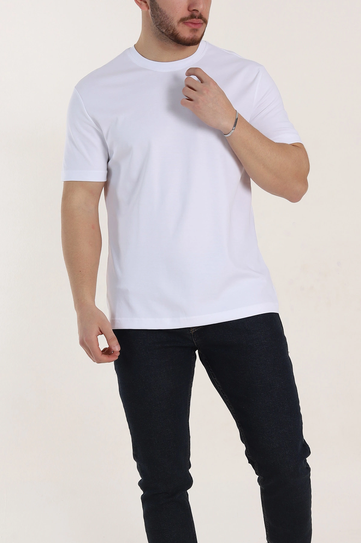 Beyaz Regular Fit Nakış Logo Detaylı Basic Erkek Tişört 338457