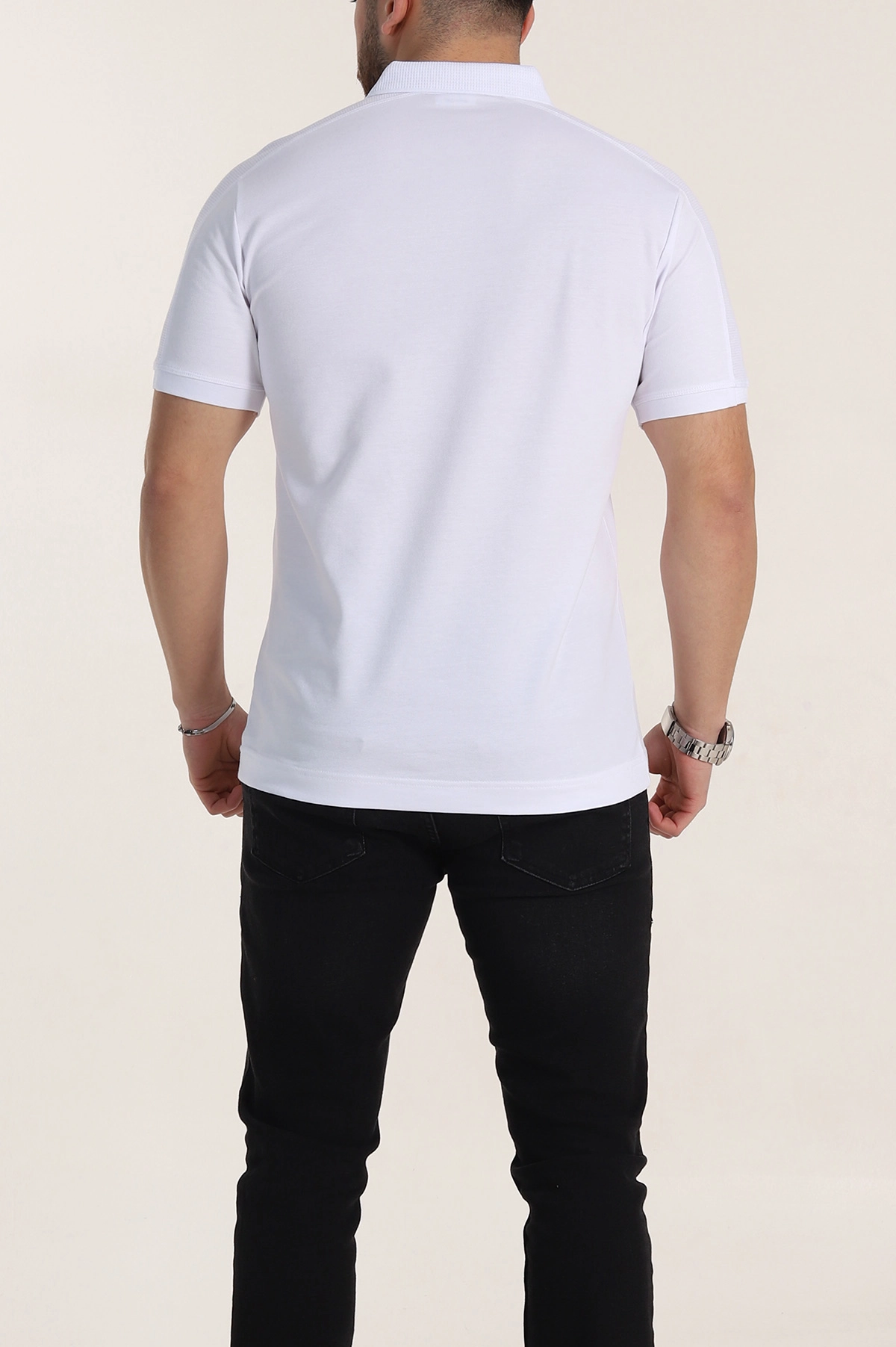 Beyaz Regular Fit Parçalı Polo Yaka Erkek Tişört 346732