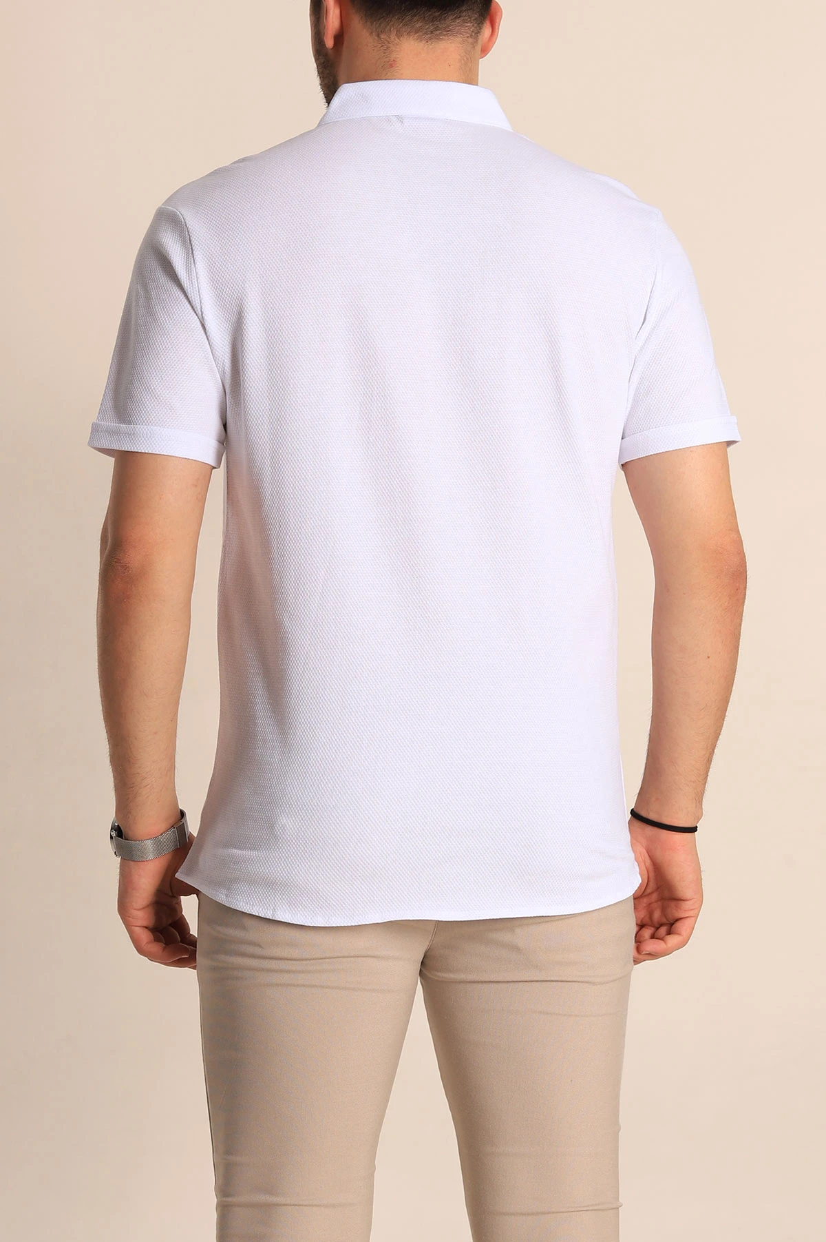 Beyaz Regular Fit Petek Dokulu Kısa Kollu Erkek Gömlek 263717