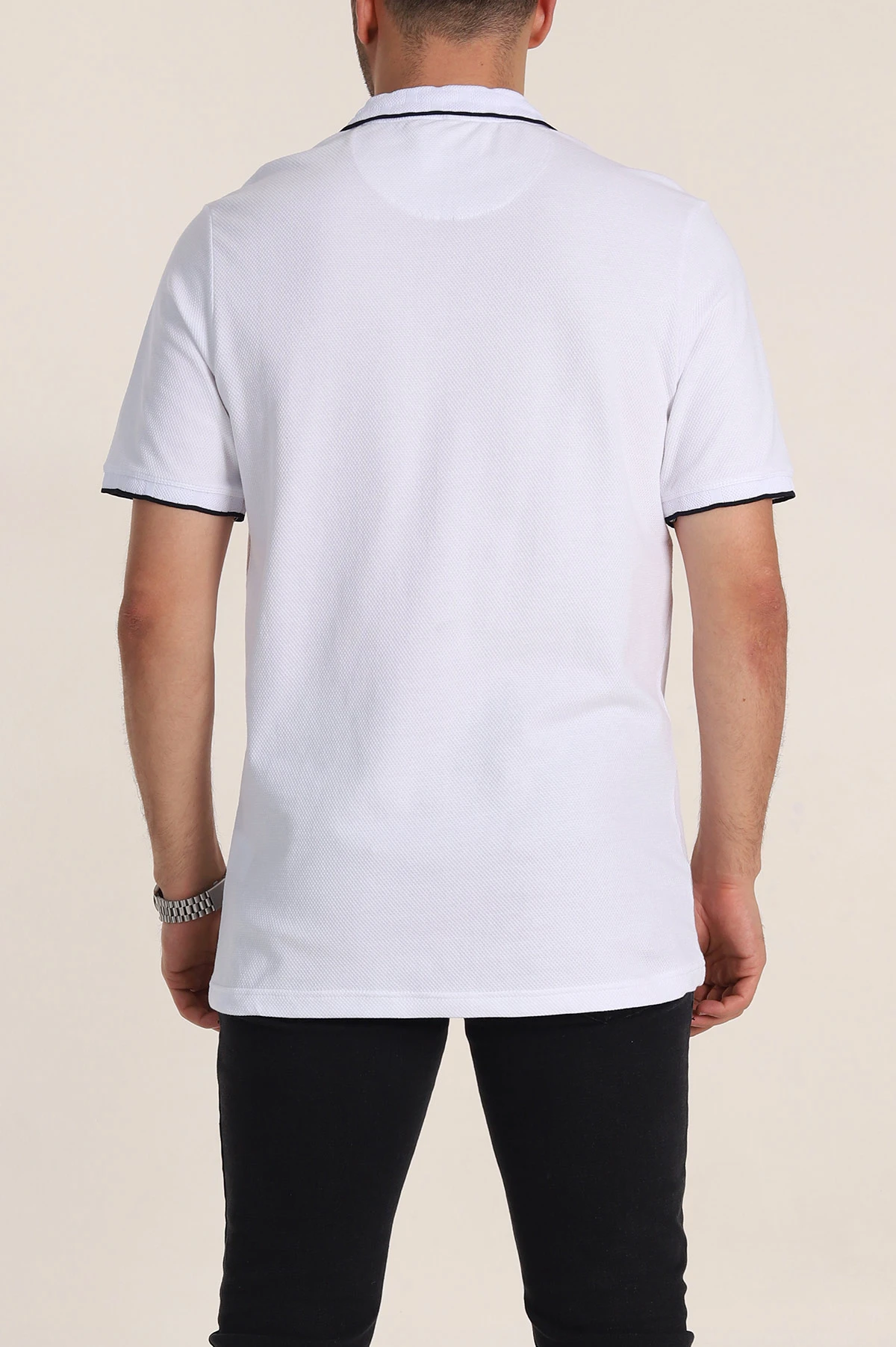 Beyaz Regular Fit Petek Dokulu Polo Yaka Erkek Tişört 349900