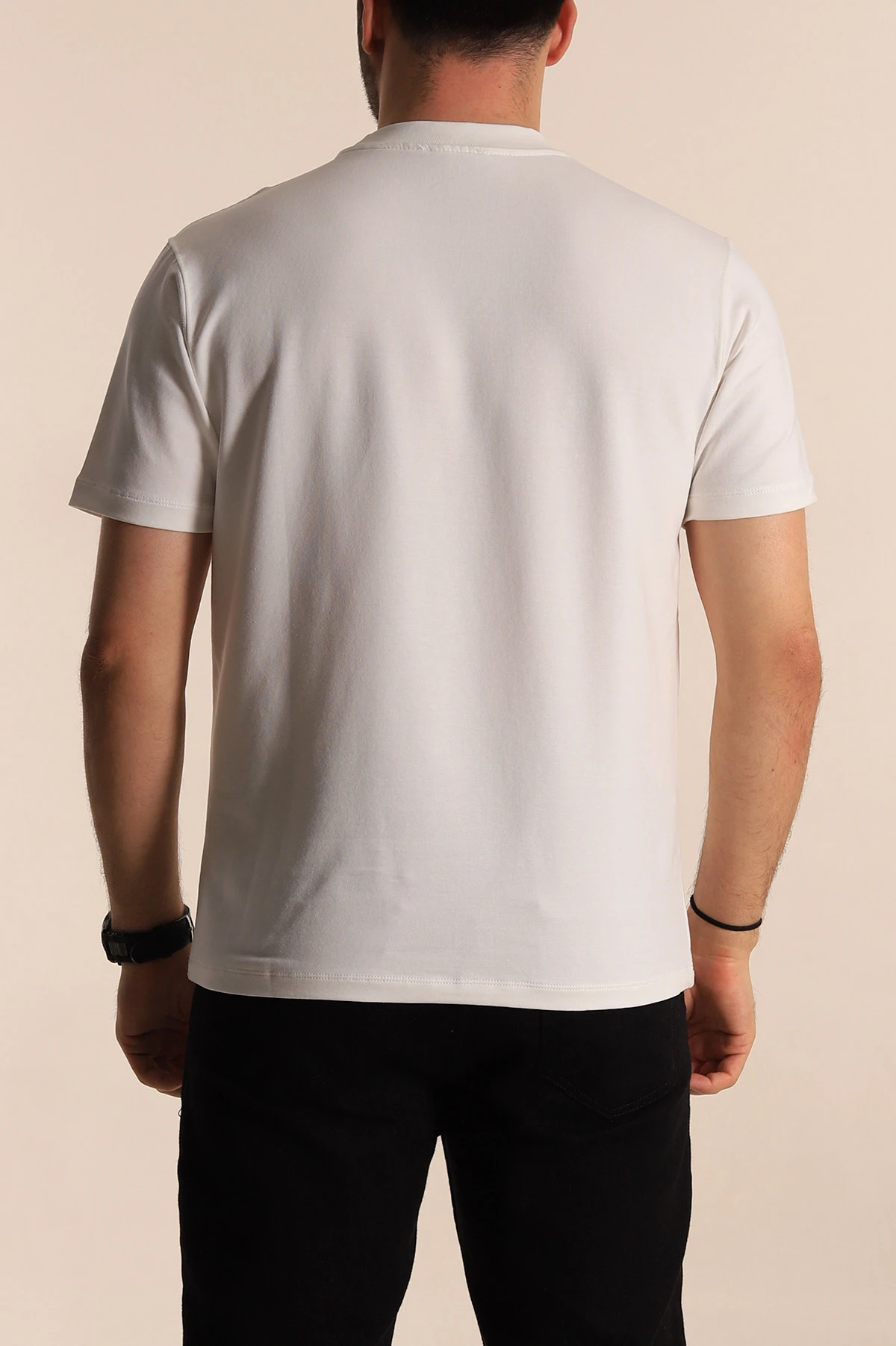 Beyaz Regular Fit Plastik Baskı Detaylı Erkek Tişört 268116