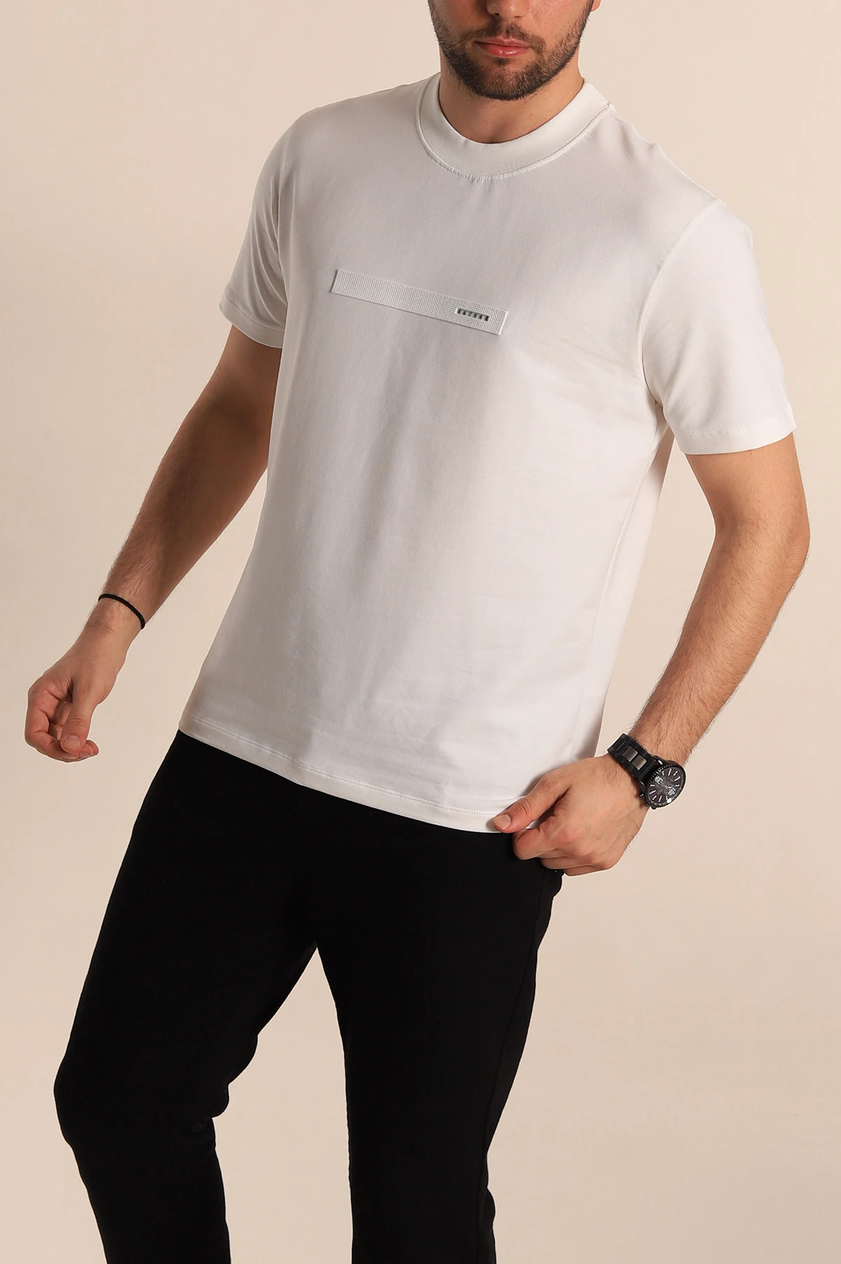 Beyaz Regular Fit Plastik Baskı Detaylı Erkek Tişört 268116