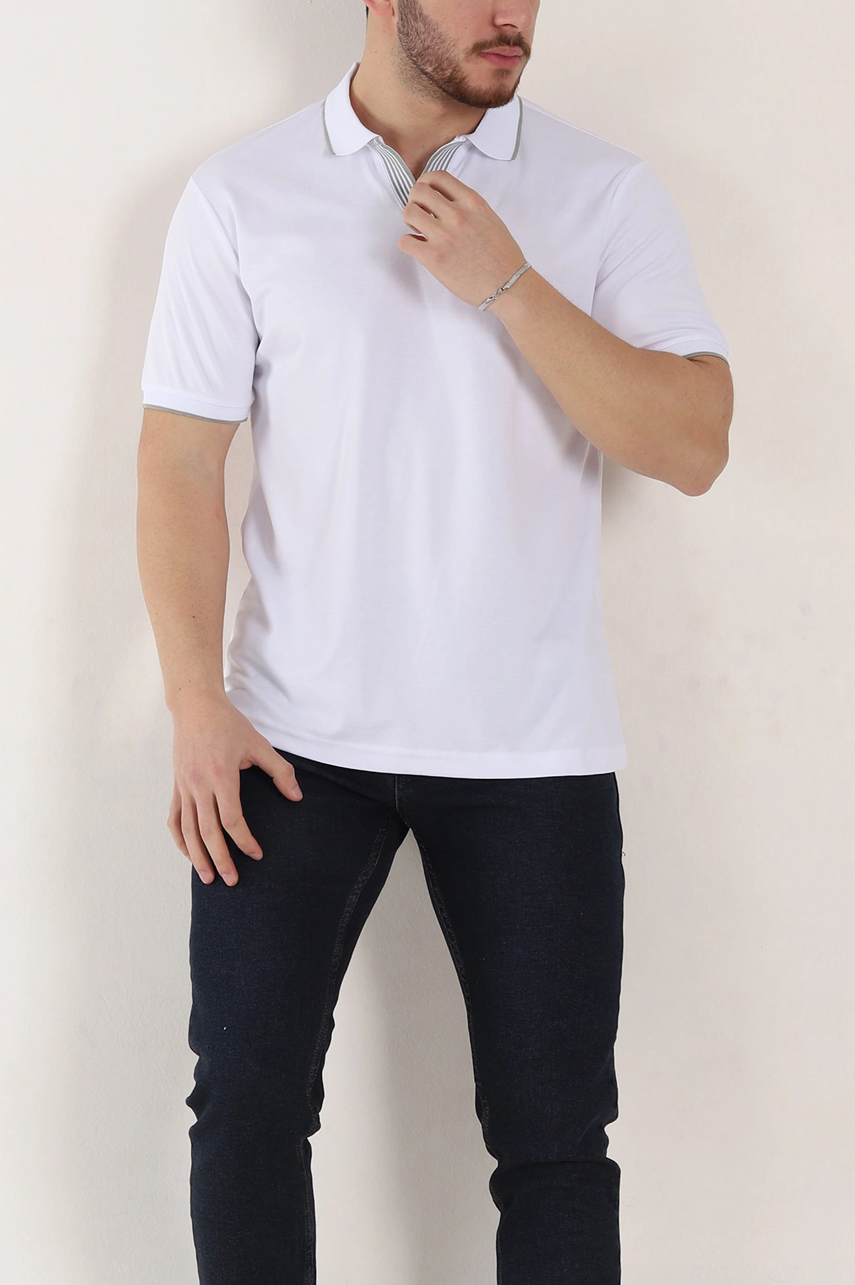 Beyaz Regular Fit Polo Yaka Erkek Tişört 338473