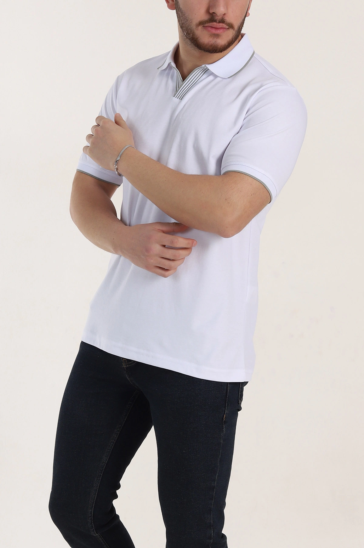 Beyaz Regular Fit Polo Yaka Erkek Tişört 338473