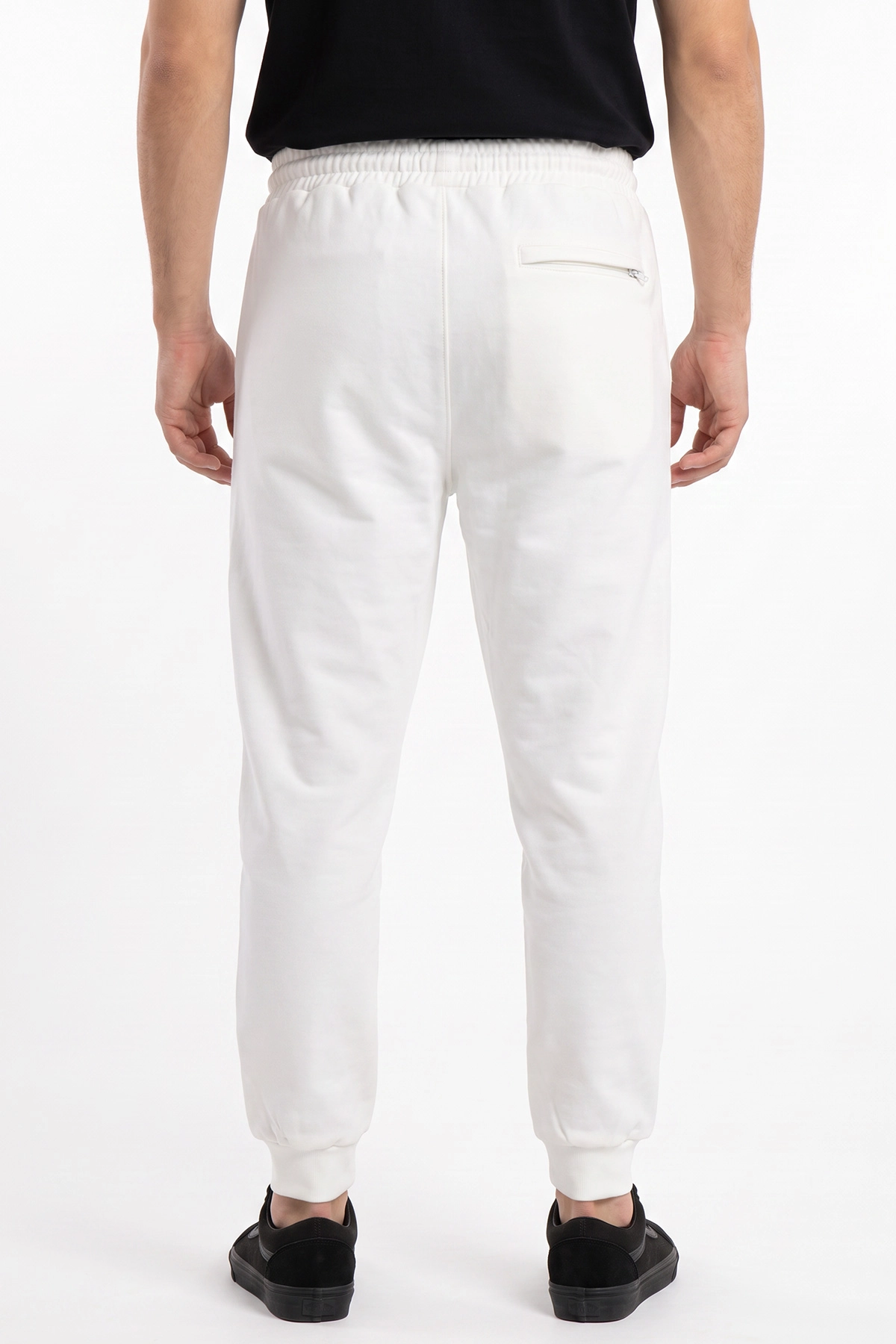 Beyaz Regular Fit Şerit Detaylı Paça Lastikli Erkek Eşofman Altı 483370