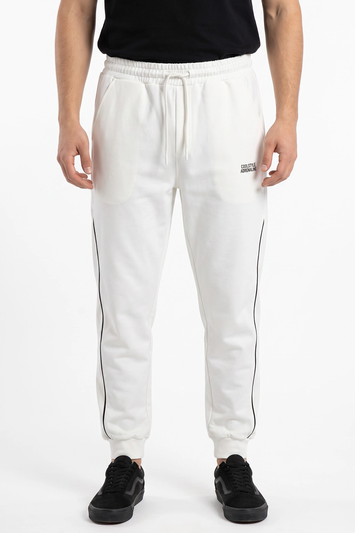 Beyaz Regular Fit Şerit Detaylı Paça Lastikli Erkek Eşofman Altı 483370
