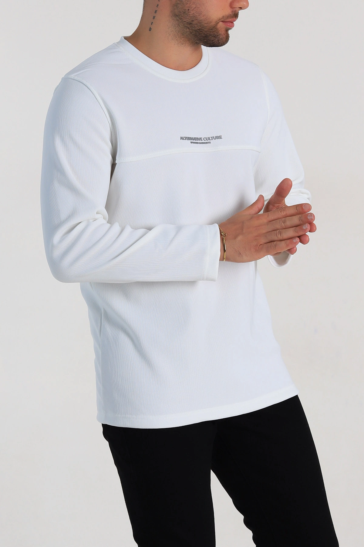 Beyaz Regular Fit Yazı Detay Erkek Sweatshirt 305885