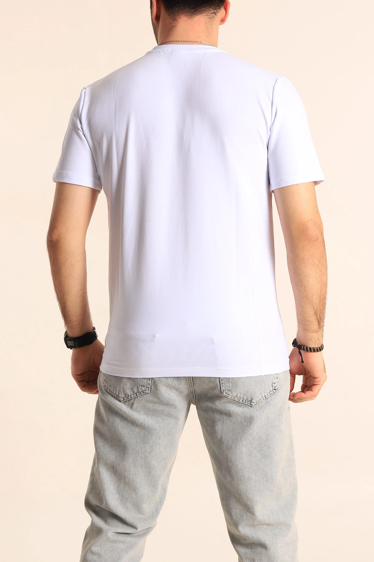 Beyaz Regular Fit Yazı Detay Erkek Tişört 252182