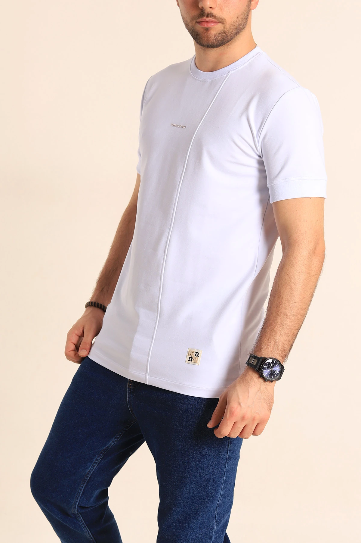 Beyaz Regular Fit Yazı Detay Erkek Tişört 252190