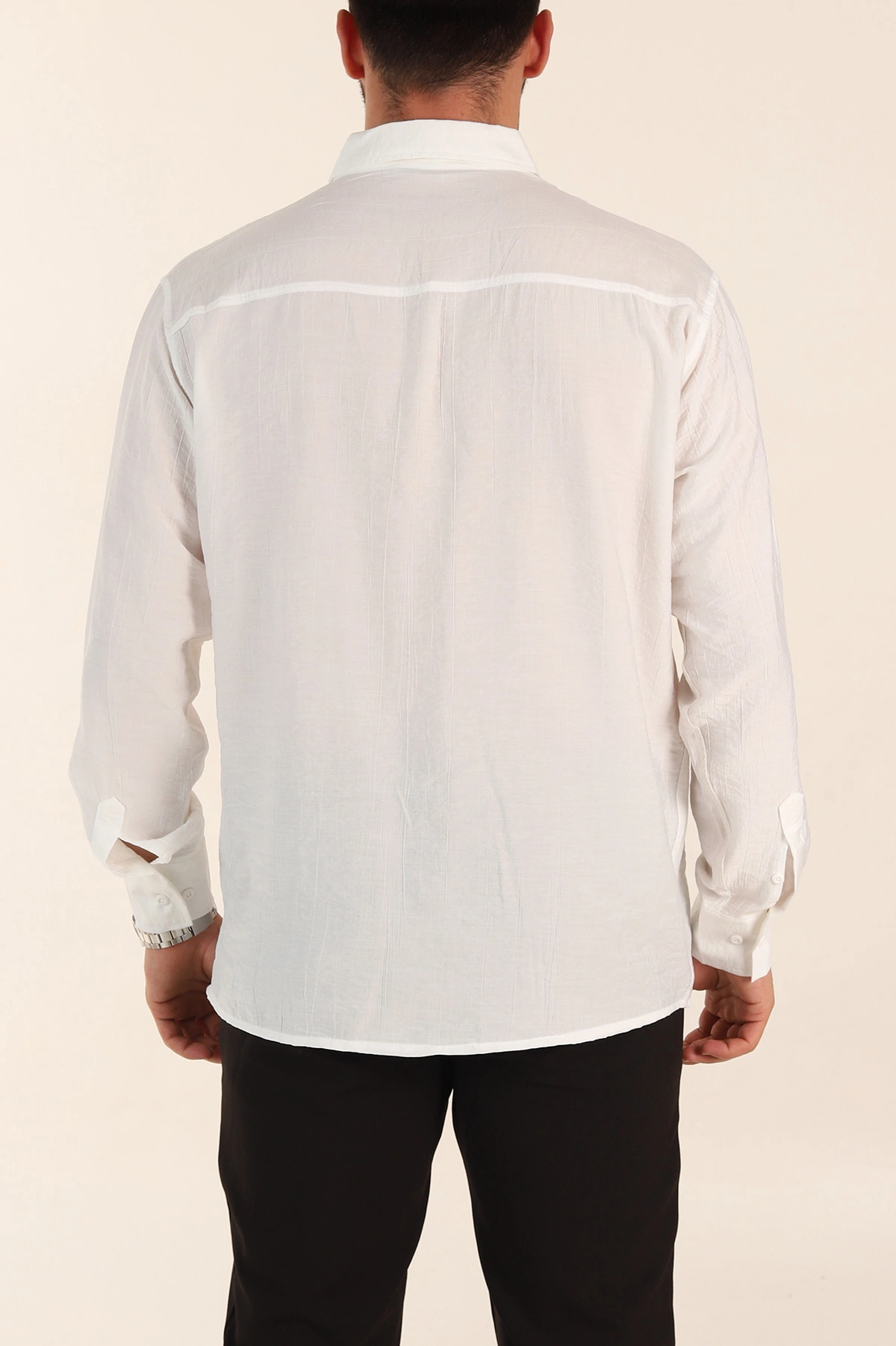 Beyaz Relaxed Fit Ata Yaka Uzun Kollu Erkek Gömlek 369598
