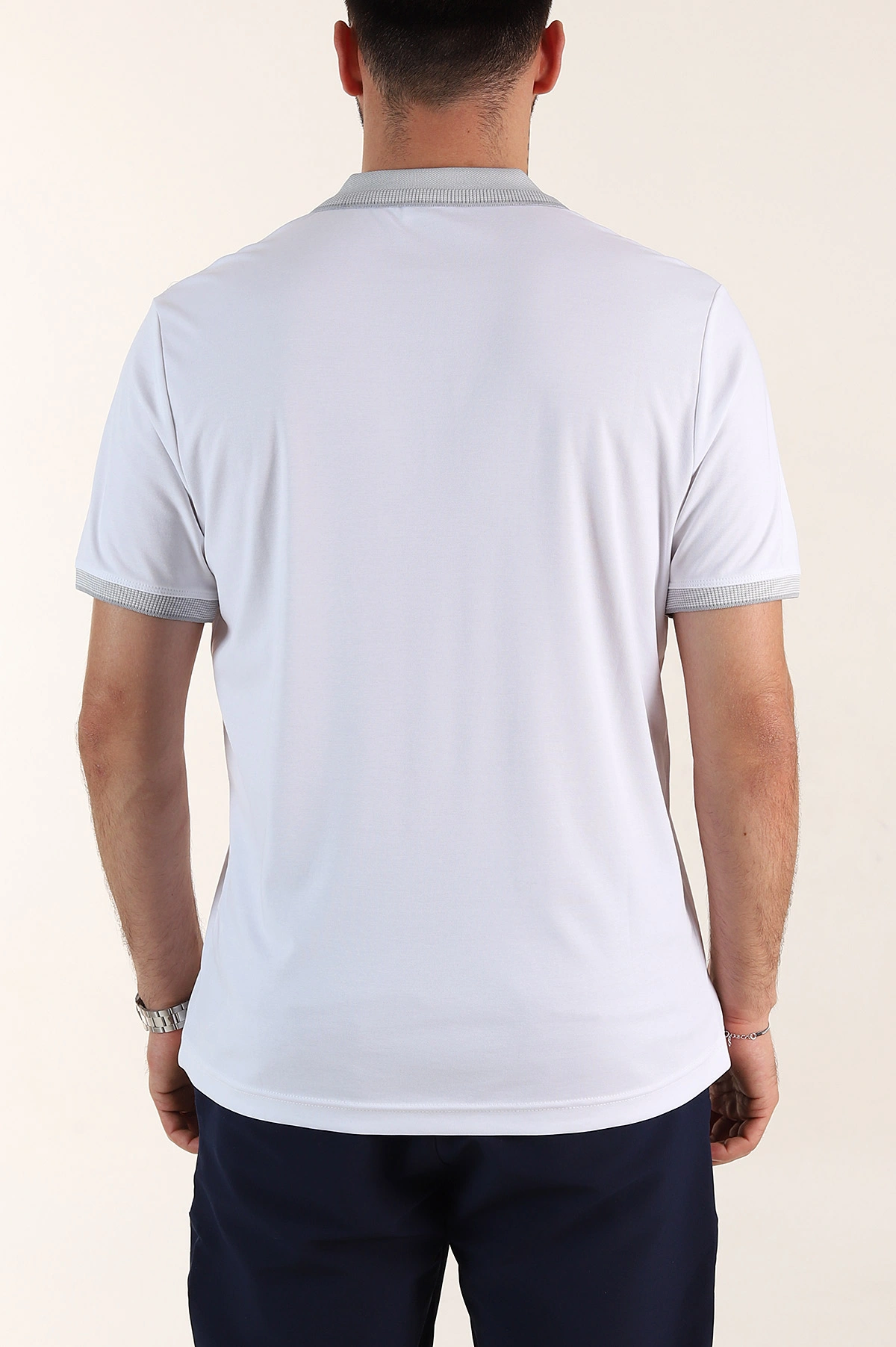 Beyaz Relaxed Fit Basic Fermuarlı Polo Yaka Erkek Tişört 359135