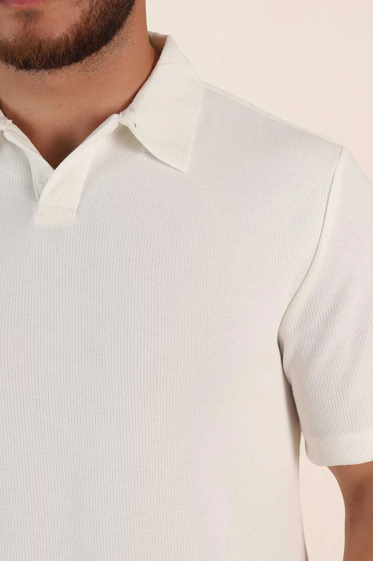 Beyaz Relaxed Fit Çelik Örme Polo Yaka Erkek Tişört 368876