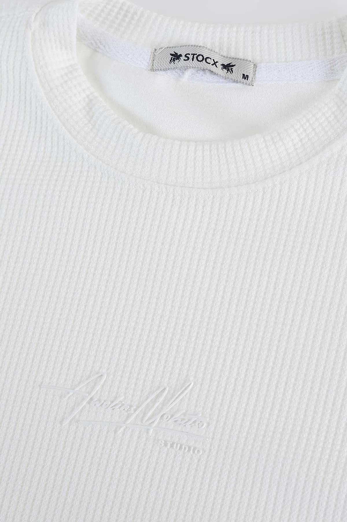 Beyaz Relaxed Fit Dokulu Kabartma Yazı Detaylı Erkek Sweatshirt 398548