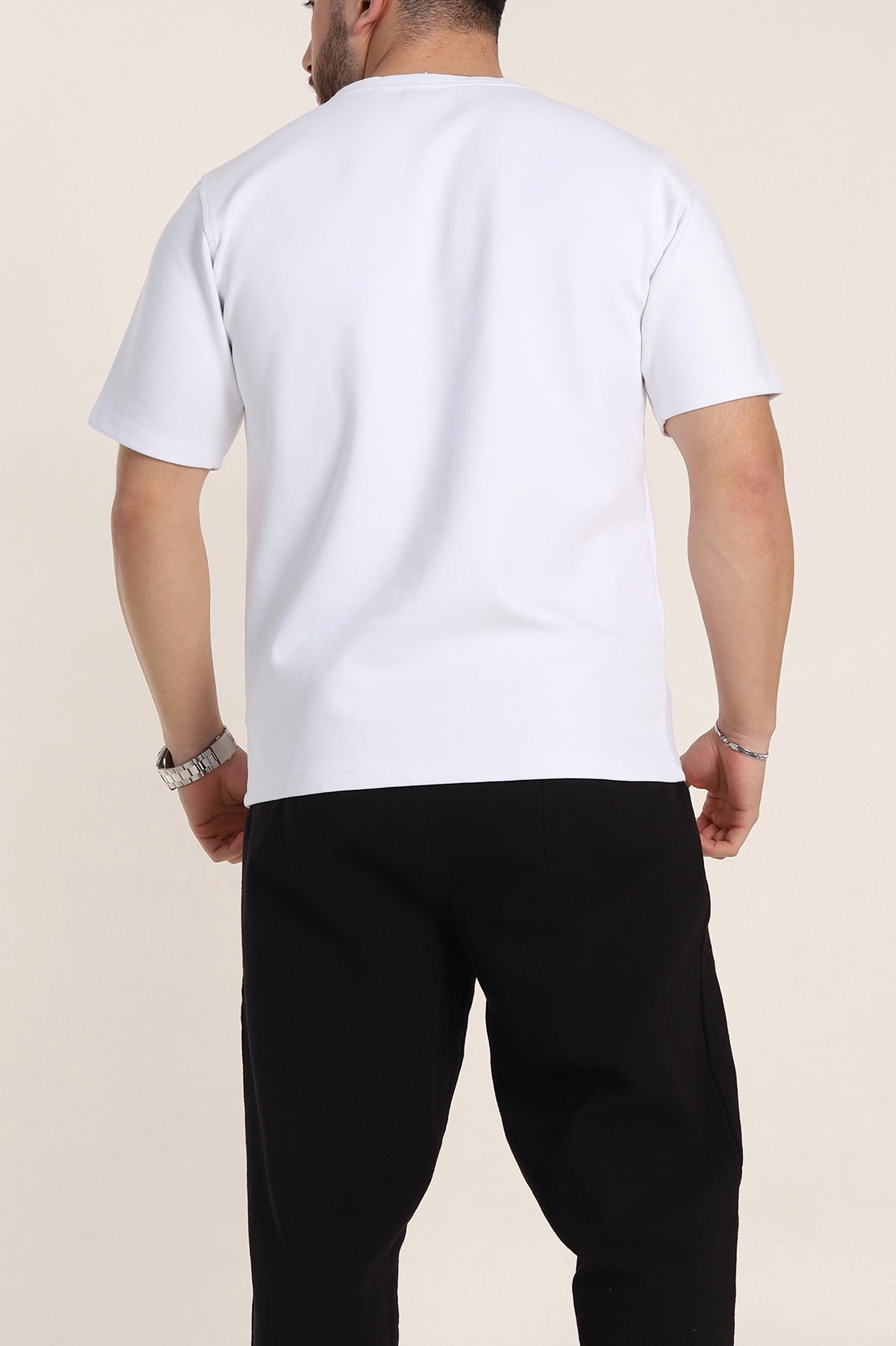 Beyaz Relaxed Fit Double Face Basic Erkek Tişört 348943