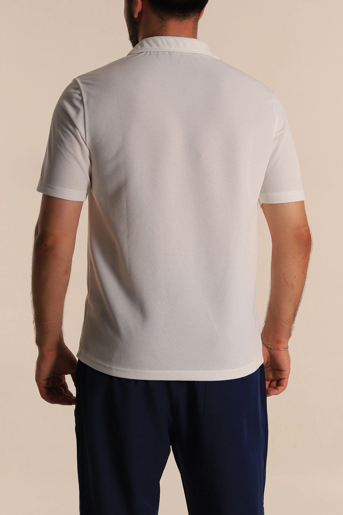 Beyaz Relaxed Fit Fermuarlı Polo Yaka Erkek Tişört 279203