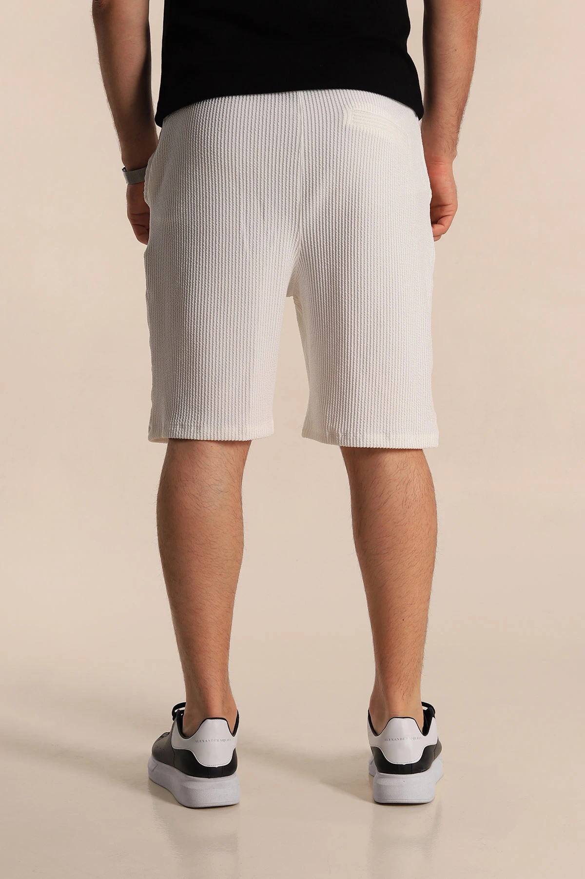 Beyaz Relaxed Fit Fitilli Doku Bel Lastikli Erkek Şort 272832