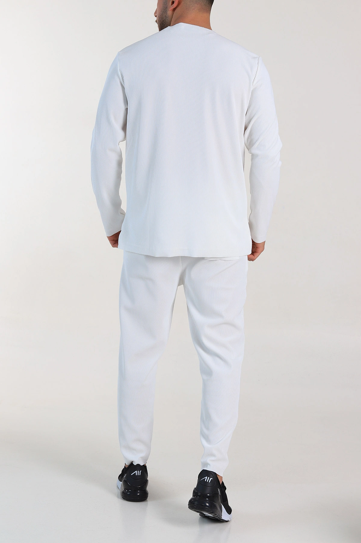 Beyaz Relaxed Fit Fitilli Dokulu Erkek Eşofman Takımı 300073