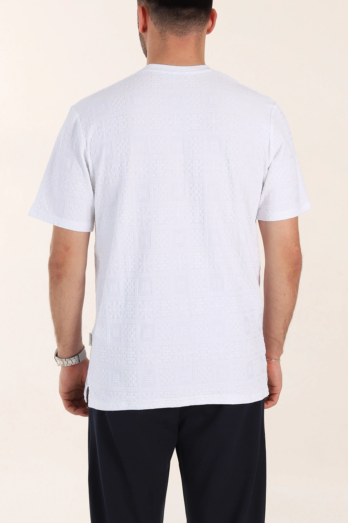 Beyaz Relaxed Fit Kabartma Desenli Erkek Tişört 358223