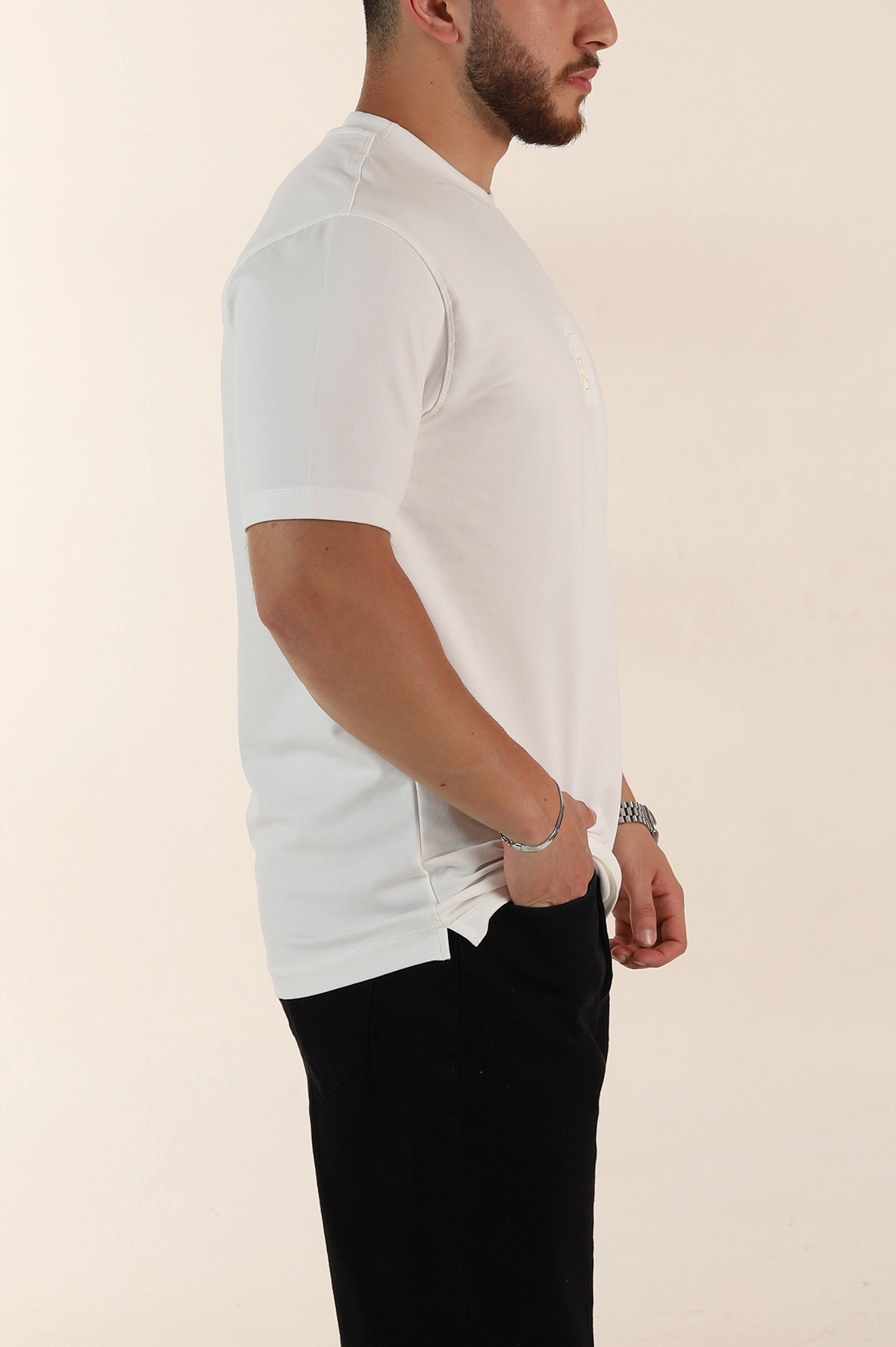 Beyaz Relaxed Fit Kabartma Yazı Detaylı Erkek Tişört 358496