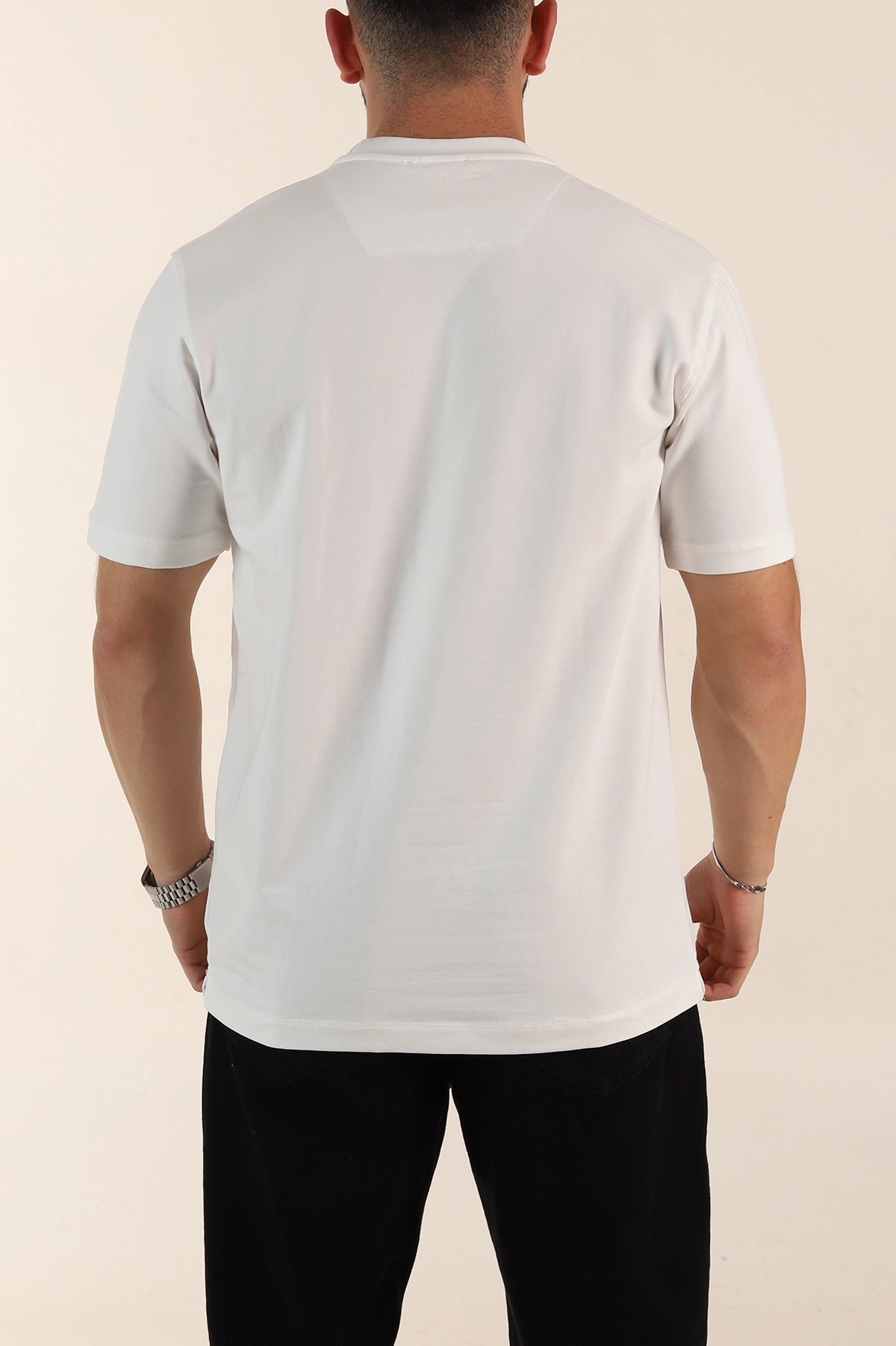 Beyaz Relaxed Fit Kabartma Yazı Detaylı Erkek Tişört 358496