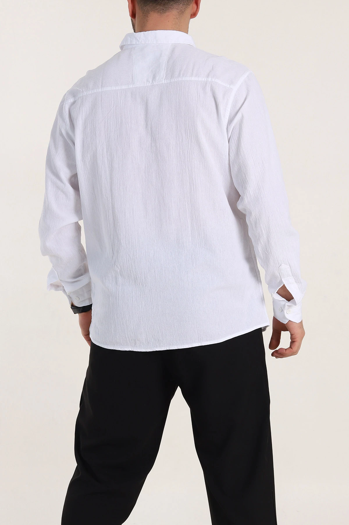 Beyaz Relaxed Fit Keten Ata Yaka Erkek Gömlek 339168