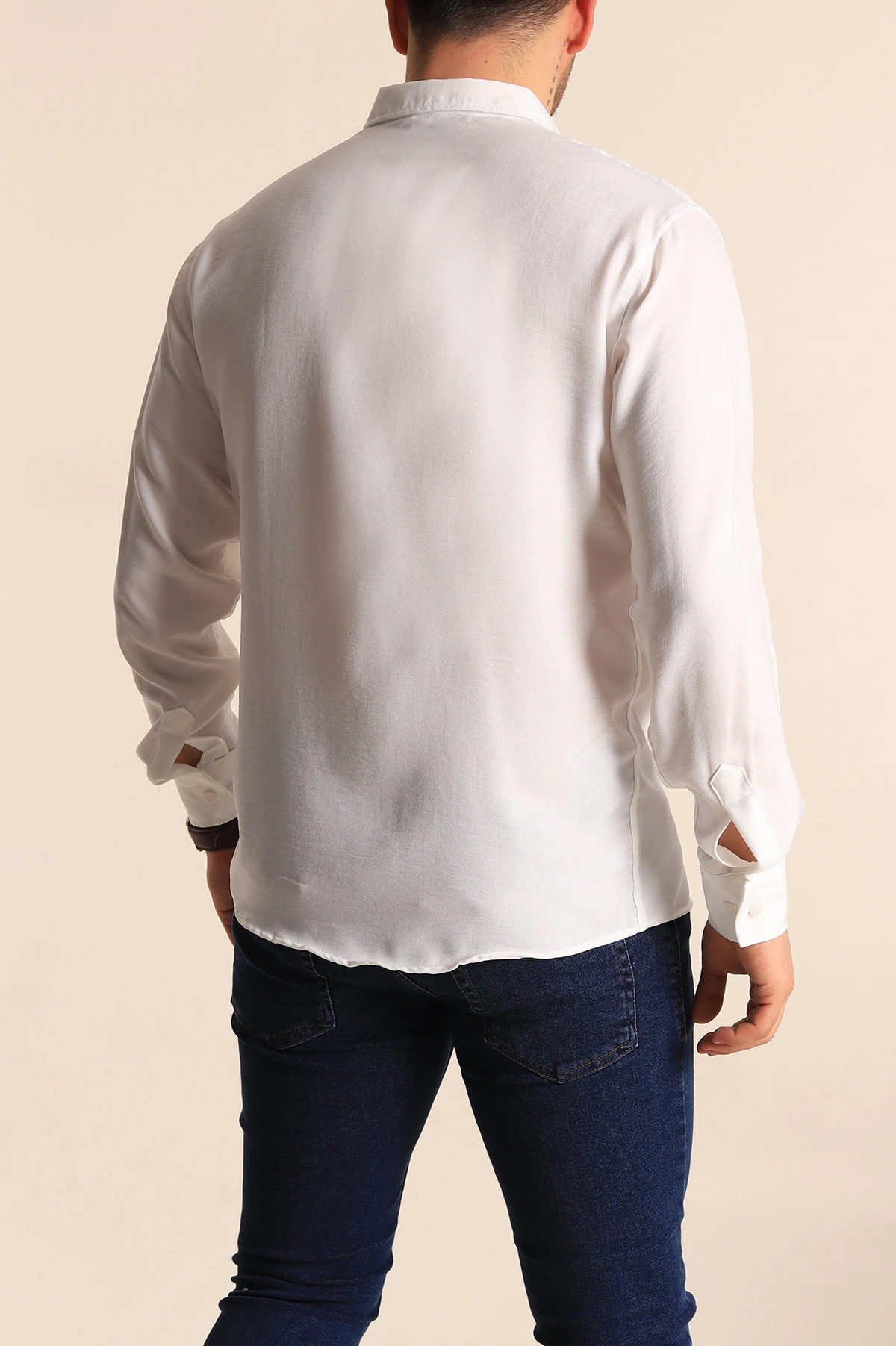 Beyaz Relaxed Fit Keten Erkek Gömlek 256531