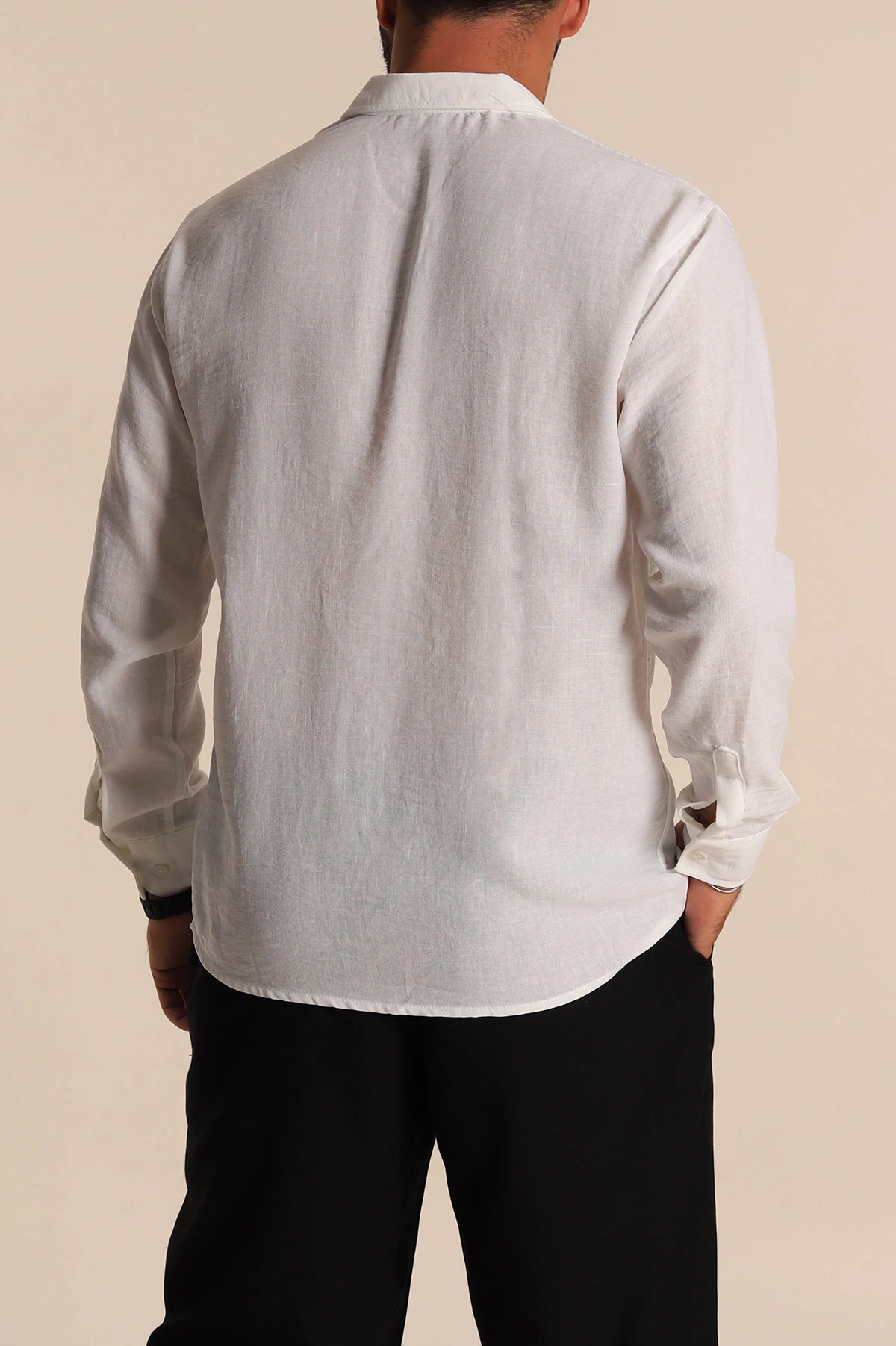 Beyaz Relaxed Fit Keten Erkek Gömlek 283765