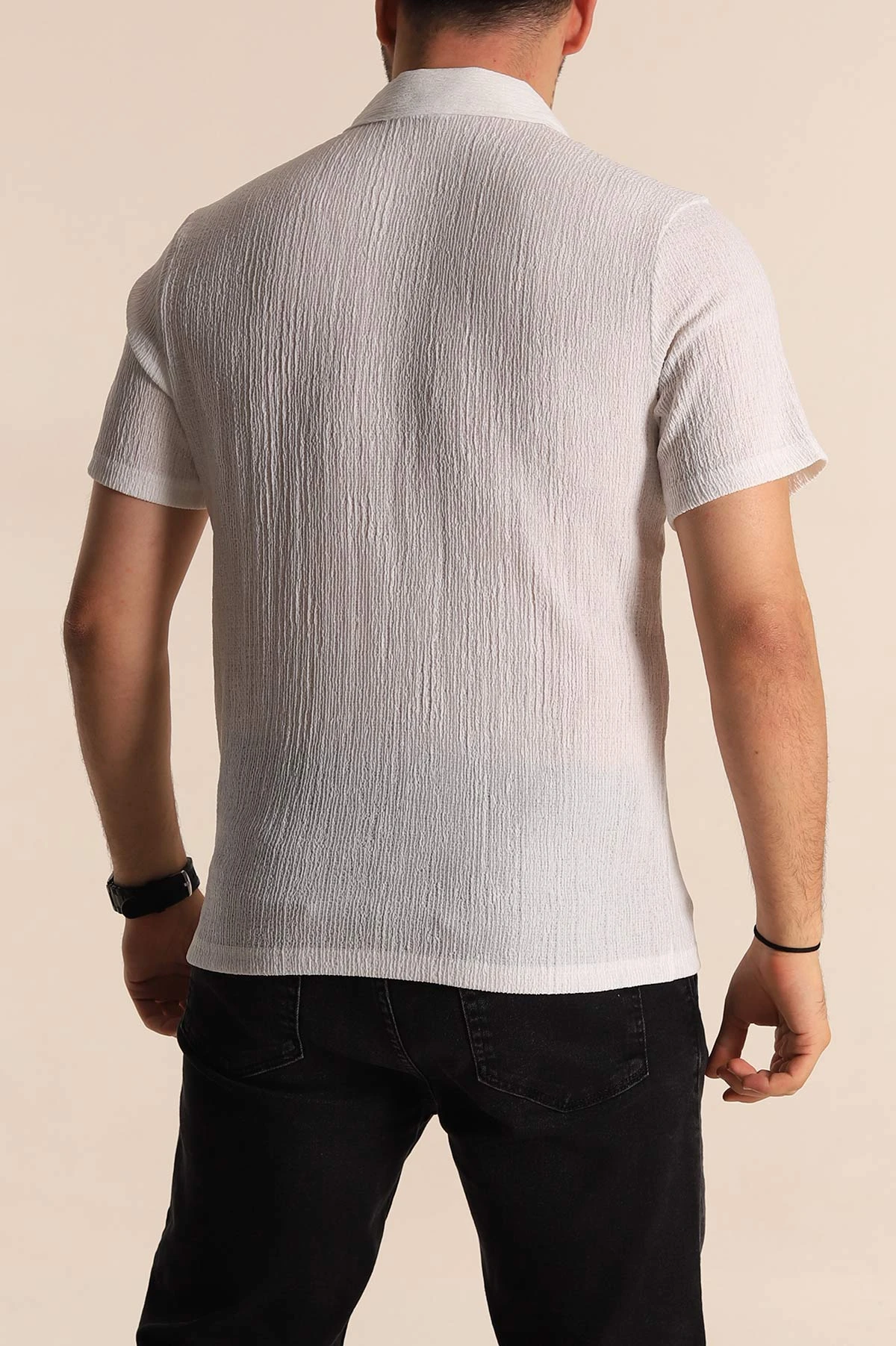 Beyaz Relaxed Fit Melanjlı Patlı Polo Yaka Erkek Tişört 267629