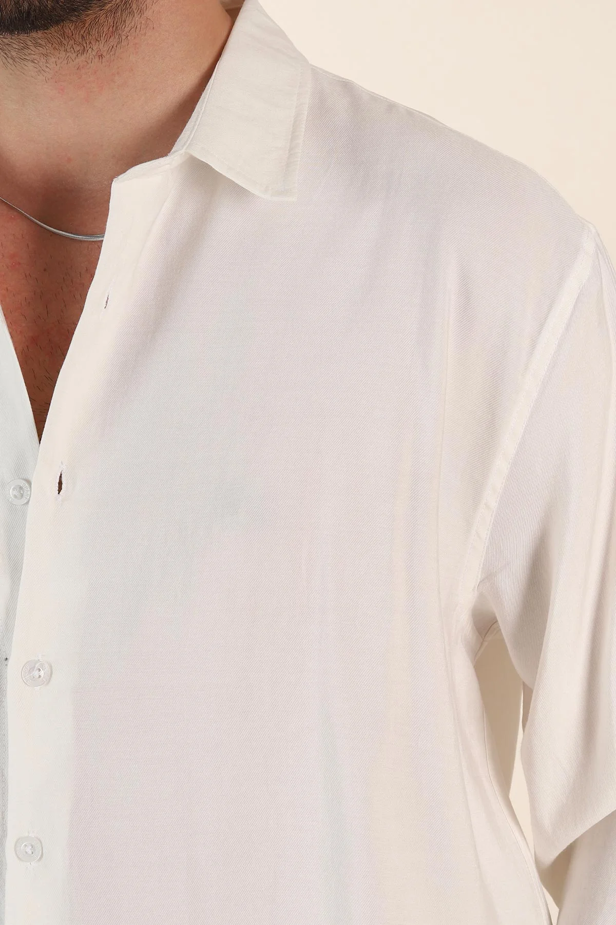 Beyaz Relaxed Fit Modal Kumaş Uzun Kollu Erkek Gömlek 368661