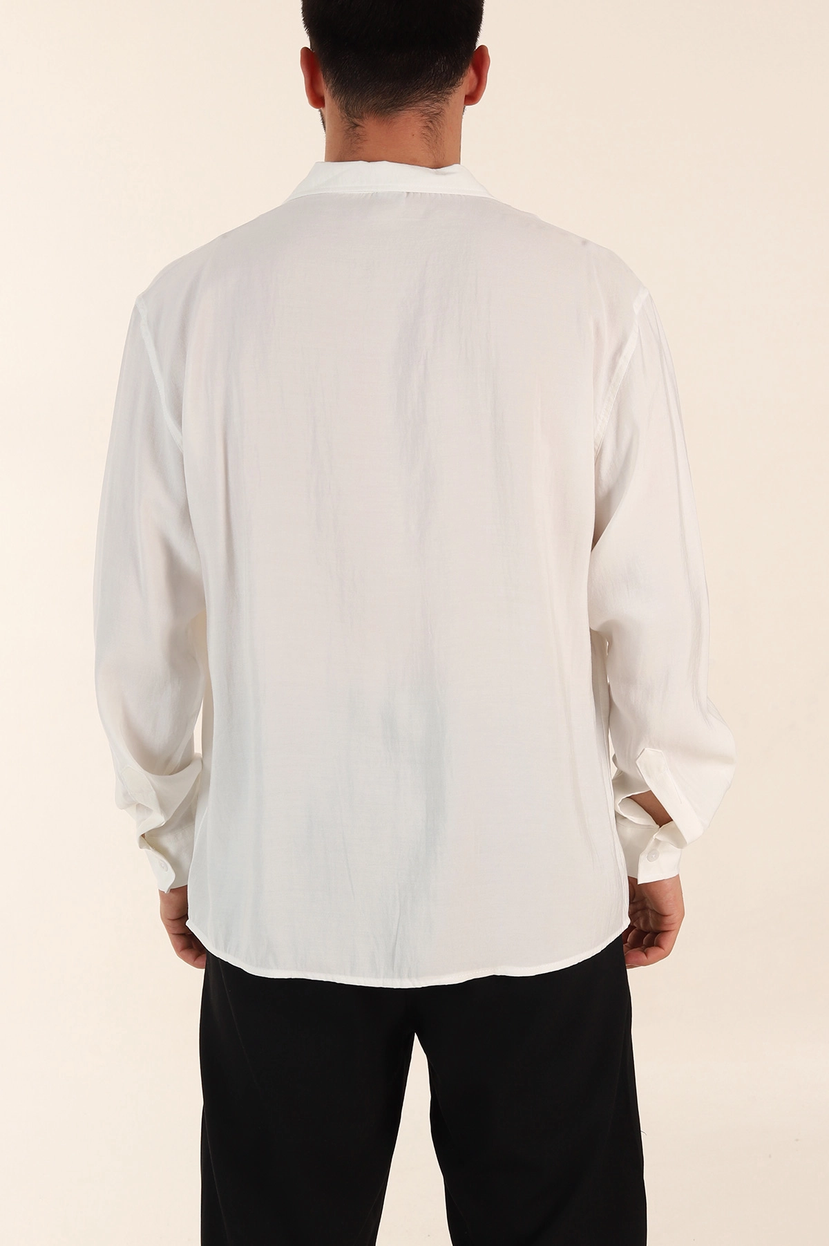 Beyaz Relaxed Fit Modal Kumaş Uzun Kollu Erkek Gömlek 368661