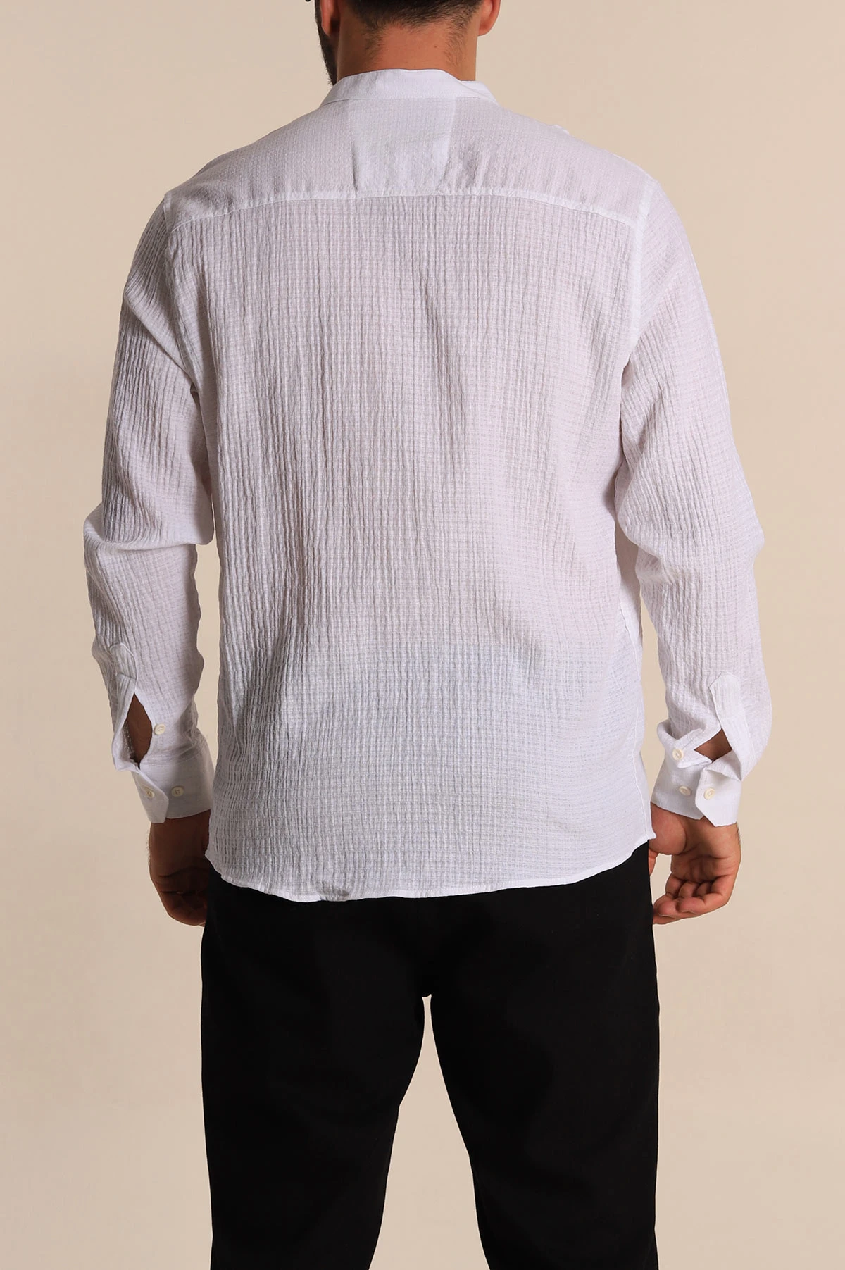 Beyaz Relaxed Fit Müslin Kumaş Hakim Erkek Gömlek 275669