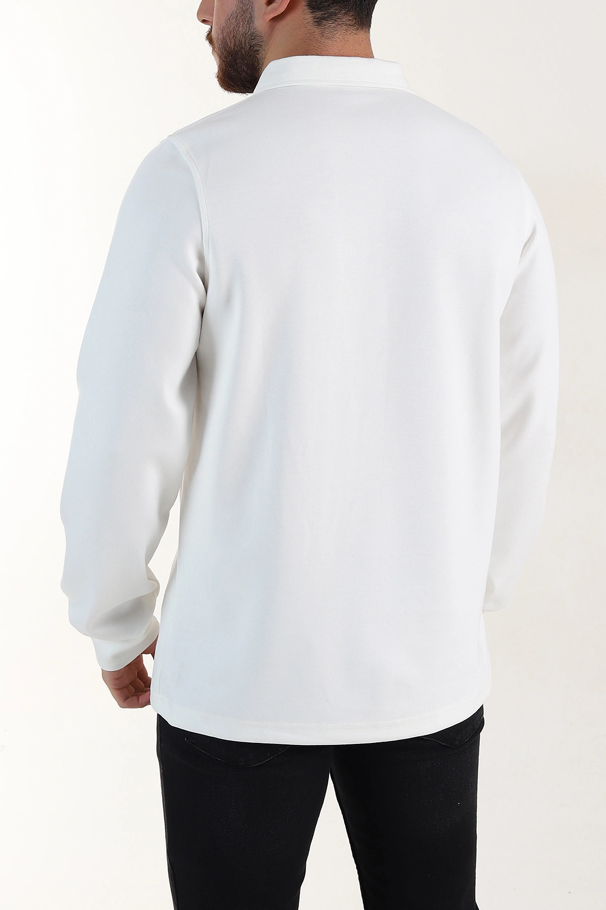 Beyaz Relaxed Fit Oysho Kumaş Düğmeli Polo Yaka Erkek Sweatshirt 399524