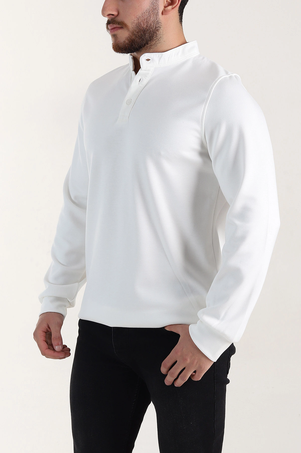 Beyaz Relaxed Fit Oysho Kumaş Hakim Yaka Erkek Sweatshirt 399611