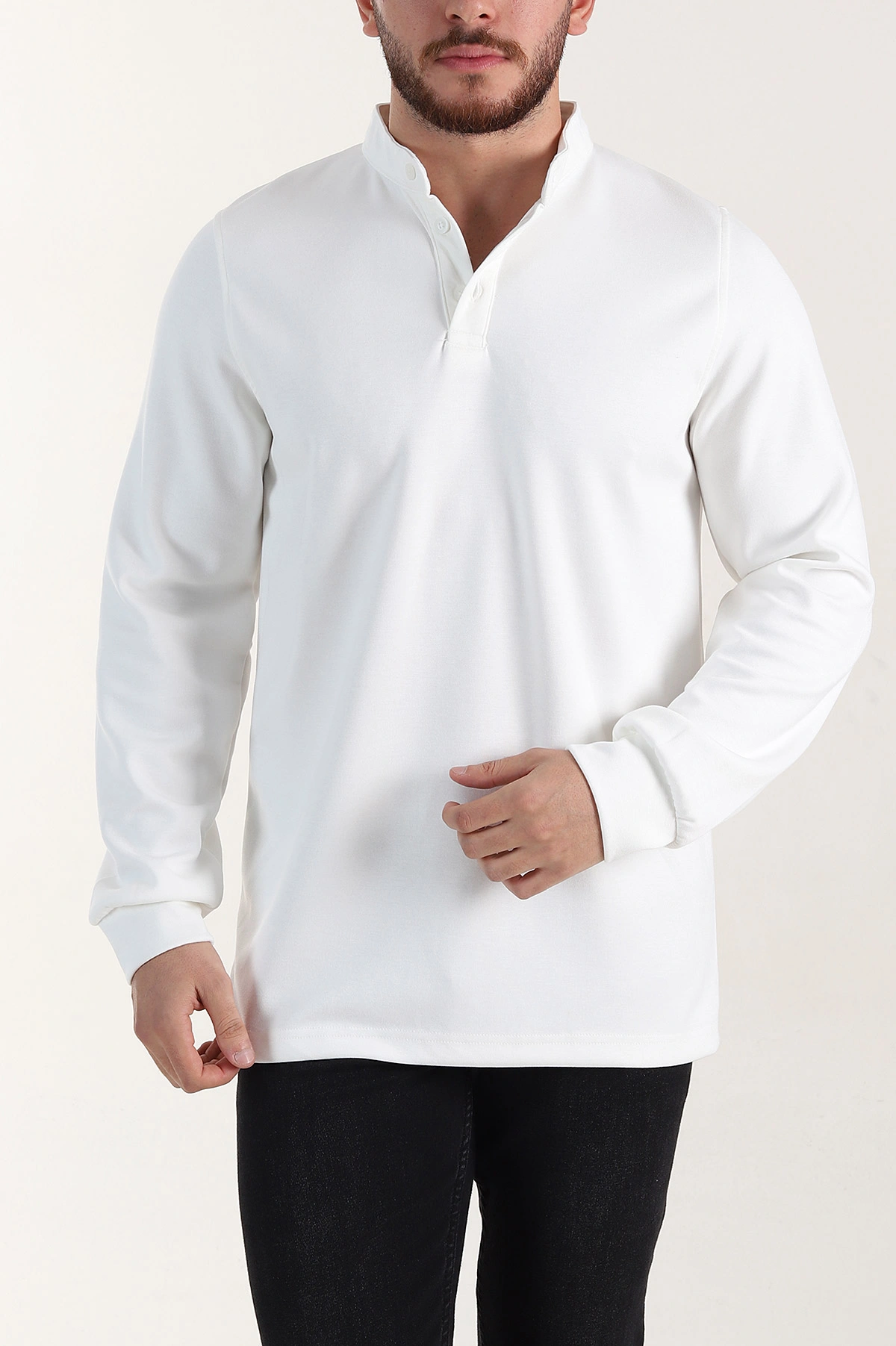 Beyaz Relaxed Fit Oysho Kumaş Hakim Yaka Erkek Sweatshirt 399611