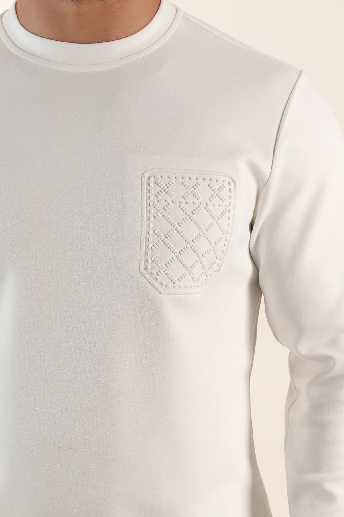 Beyaz Relaxed Fit Oysho Kumaş Kabartma Detaylı Erkek Sweatshirt 393282