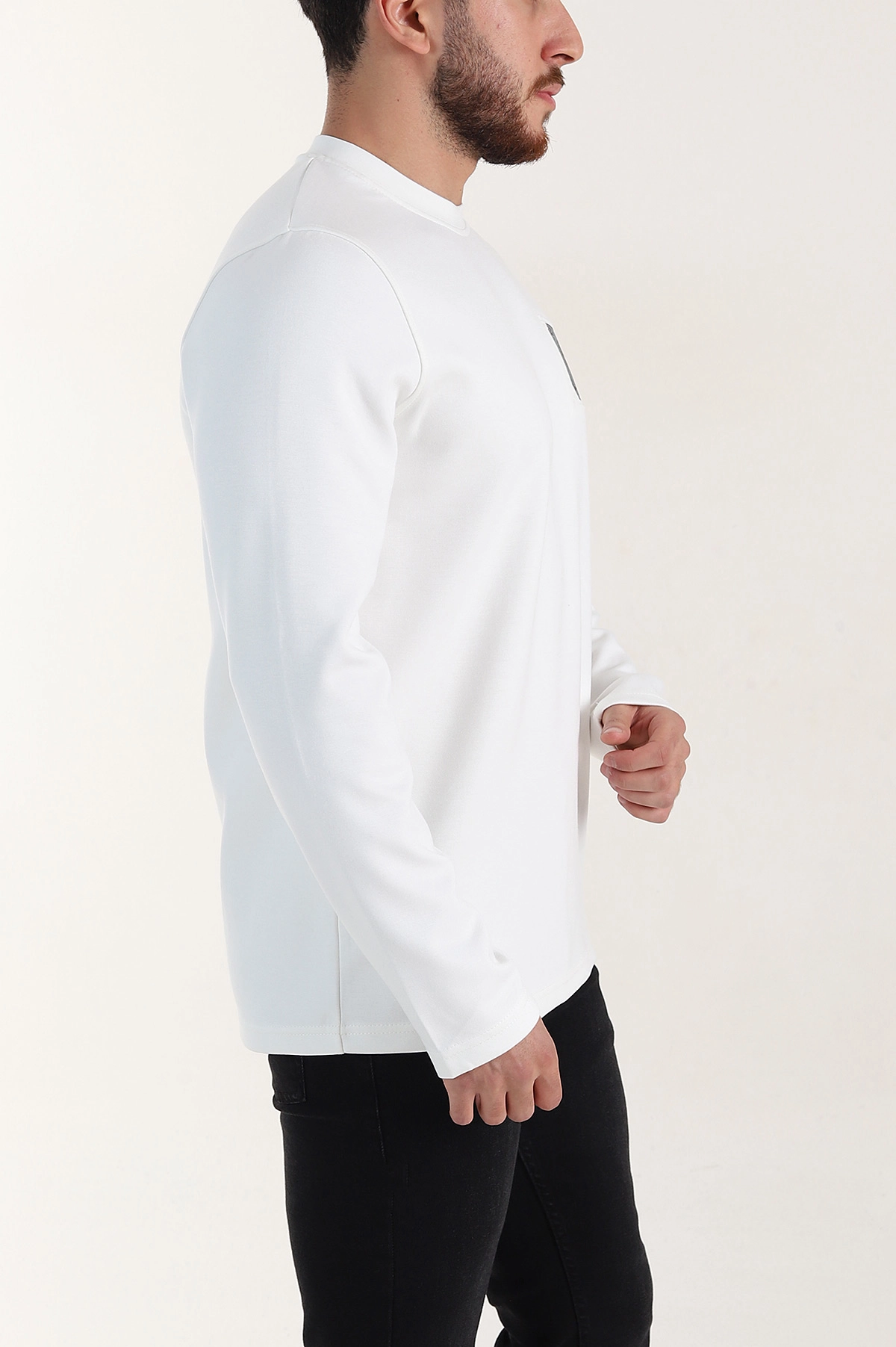 Beyaz Relaxed Fit Oysho Kumaş Kabartma Detaylı Erkek Sweatshirt 399528