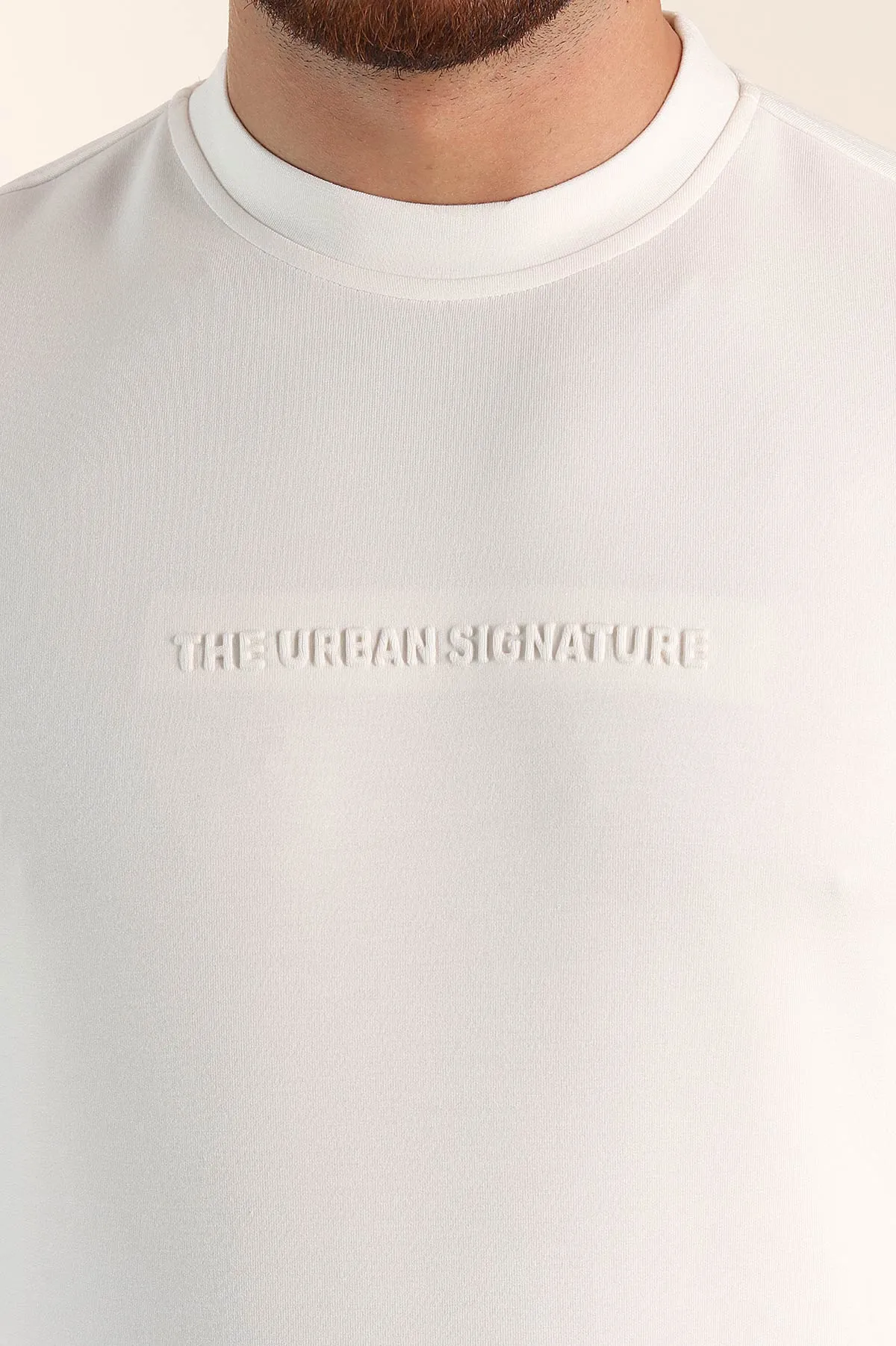 Beyaz Relaxed Fit Oysho Kumaş Kabartma Yazılı Erkek Sweatshirt 393294