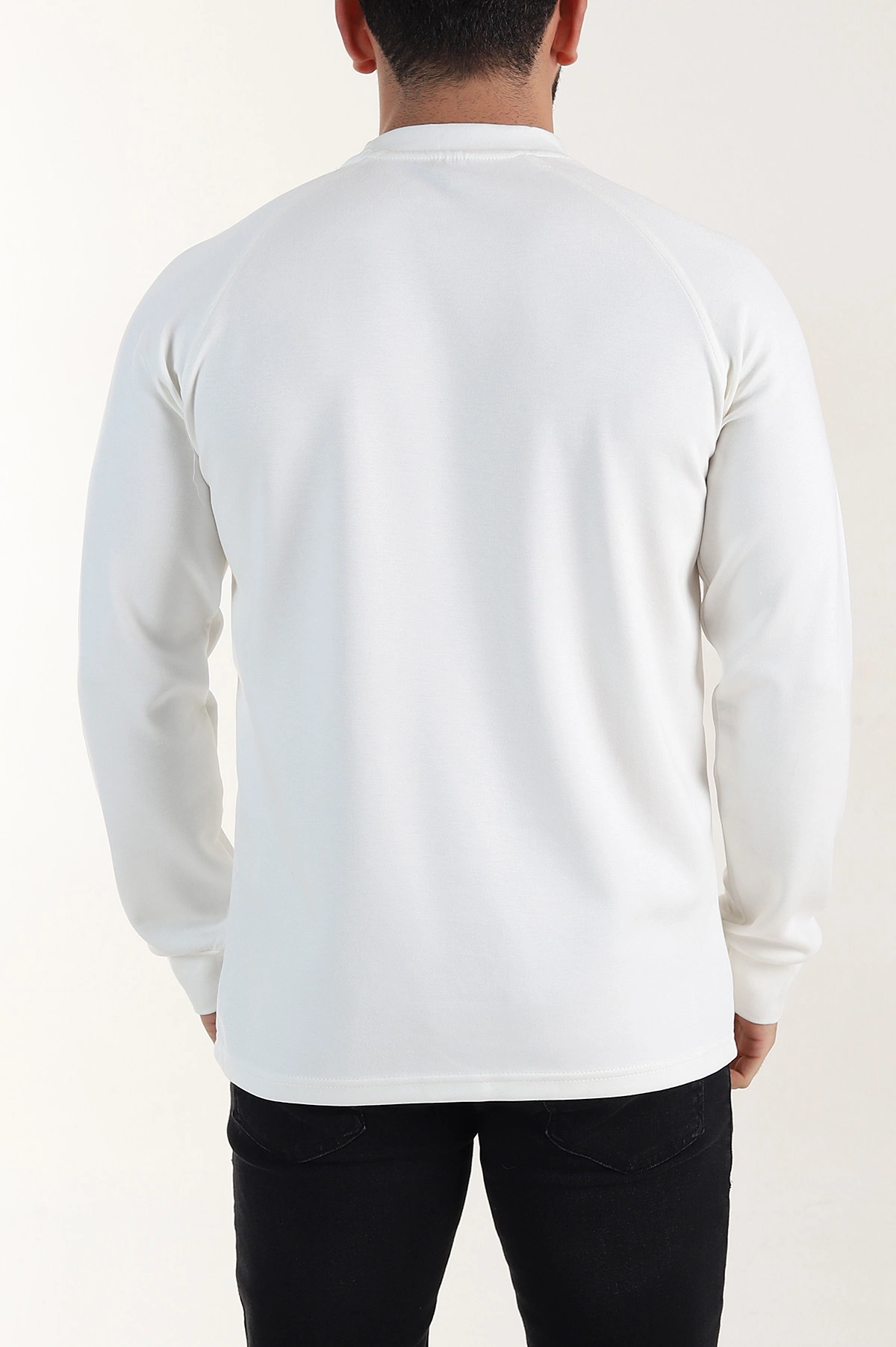 Beyaz Relaxed Fit Oysho Kumaş Nakış Detaylı Erkek Sweatshirt 399471
