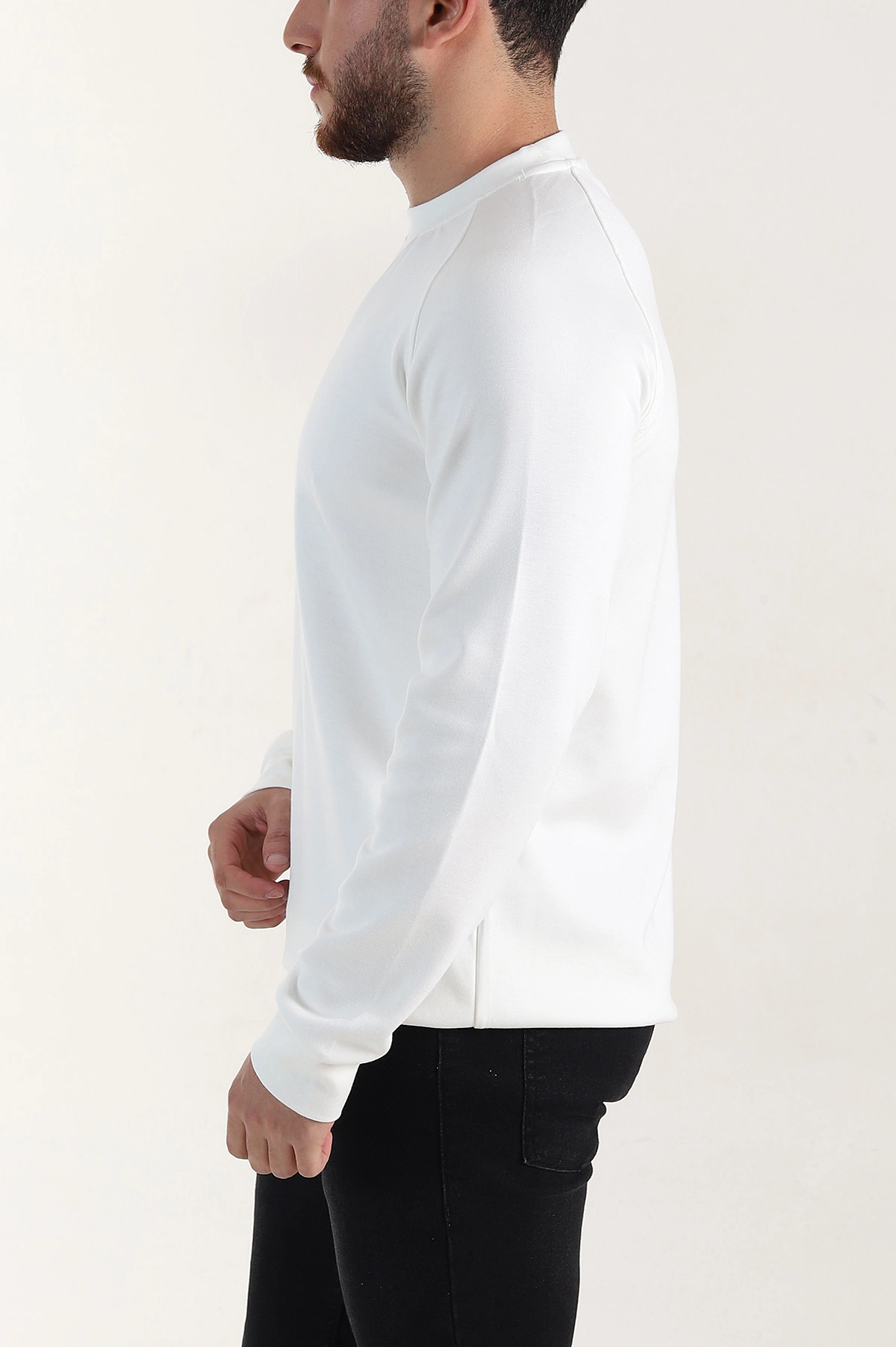 Beyaz Relaxed Fit Oysho Kumaş Nakış Detaylı Erkek Sweatshirt 399471