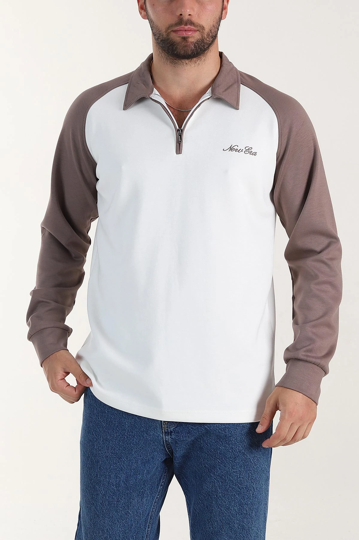 Beyaz Relaxed Fit Oysho Kumaş Reglan Kollu Erkek Sweatshirt 399579