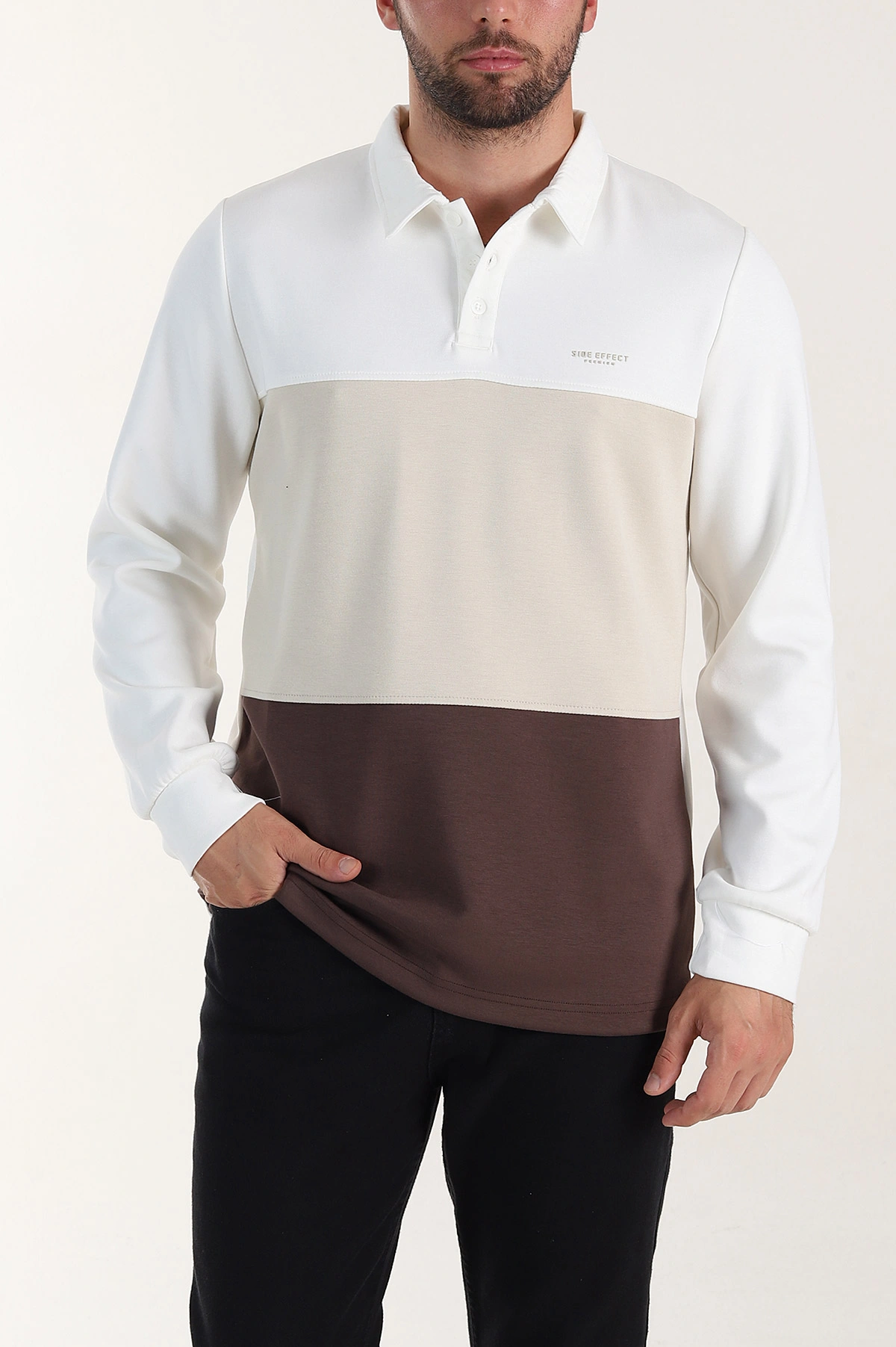 Beyaz Relaxed Fit Oysho Kumaş Üç Renkli Polo Yaka Sweatshirt 399546