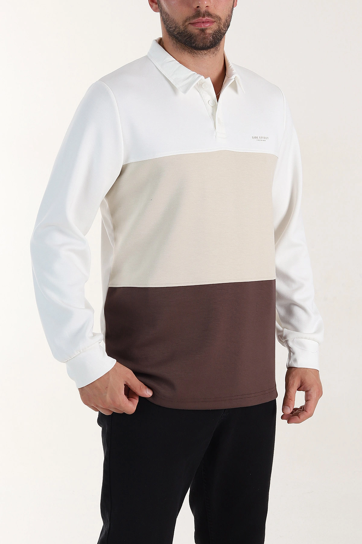 Beyaz Relaxed Fit Oysho Kumaş Üç Renkli Polo Yaka Sweatshirt 399546