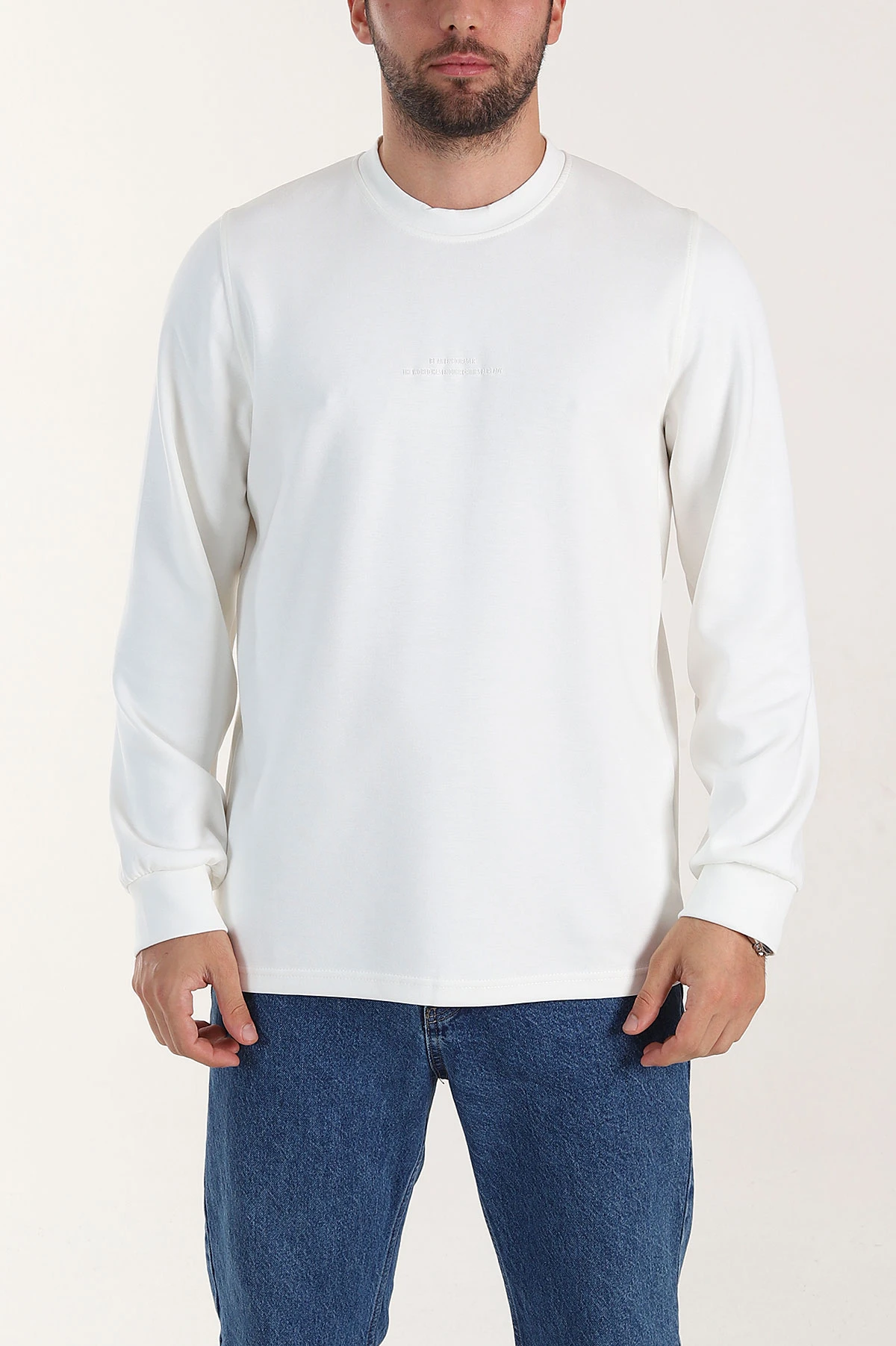 Beyaz Relaxed Fit Oysho Kumaş Yazı Detaylı  Erkek Sweatshirt 399465